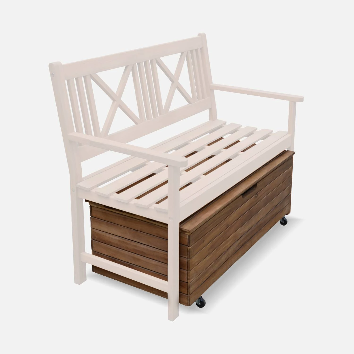 Coffre De Jardin Bois 110L Avec Vérins Et Roulettes – Image 6