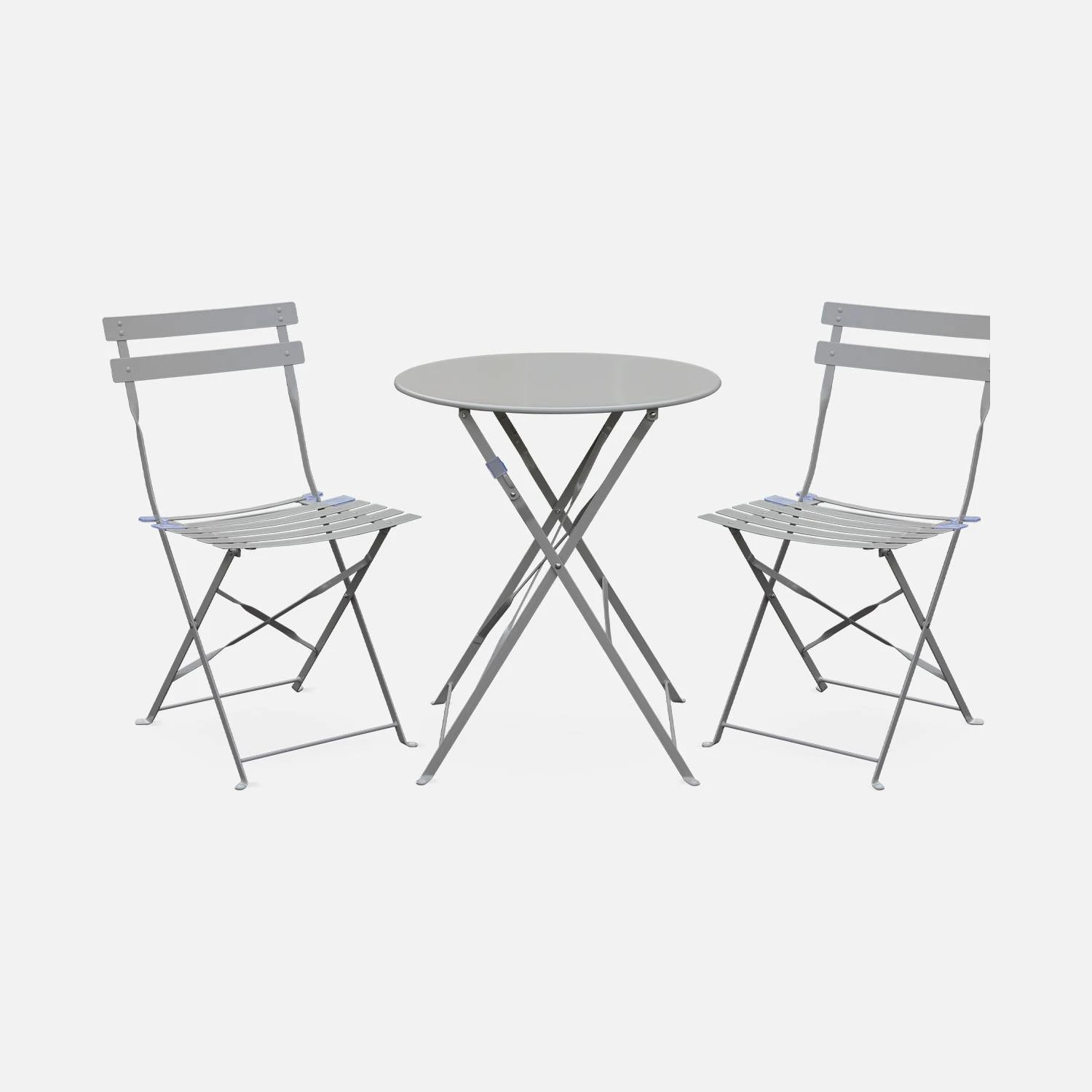 Table De Jardin Bistrot Pliable Métal, 2 Chaises Couleur : Gris Taupe – Image 2