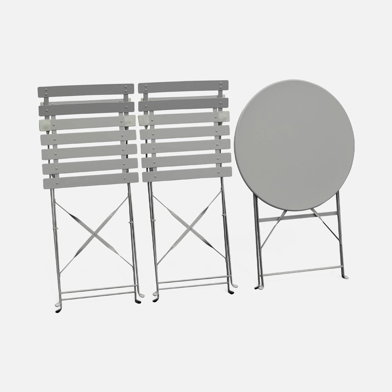 Table De Jardin Bistrot Pliable Métal, 2 Chaises Couleur : Gris Taupe – Image 6