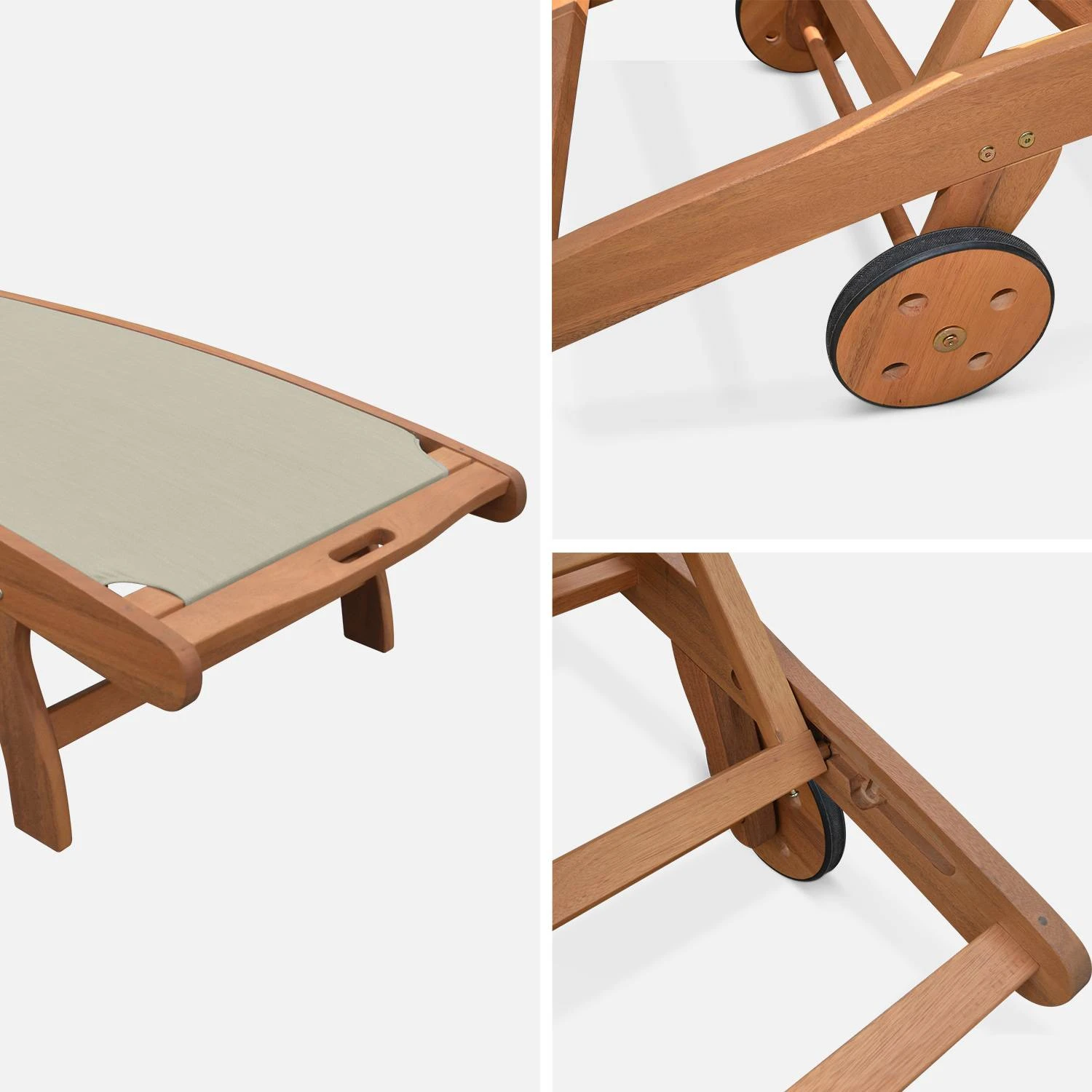 Bain De Soleil Bois Multi Positions Avec Roulettes (lot De 2) Couleur : Naturel / Gris Taupe â Image 7