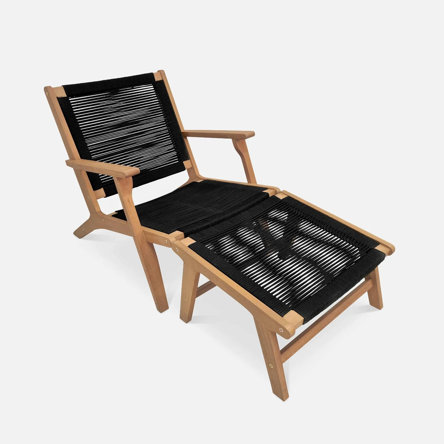 Chaise De Jardin En Bois Et Corde Avec Repose Pieds Couleur : Noir
