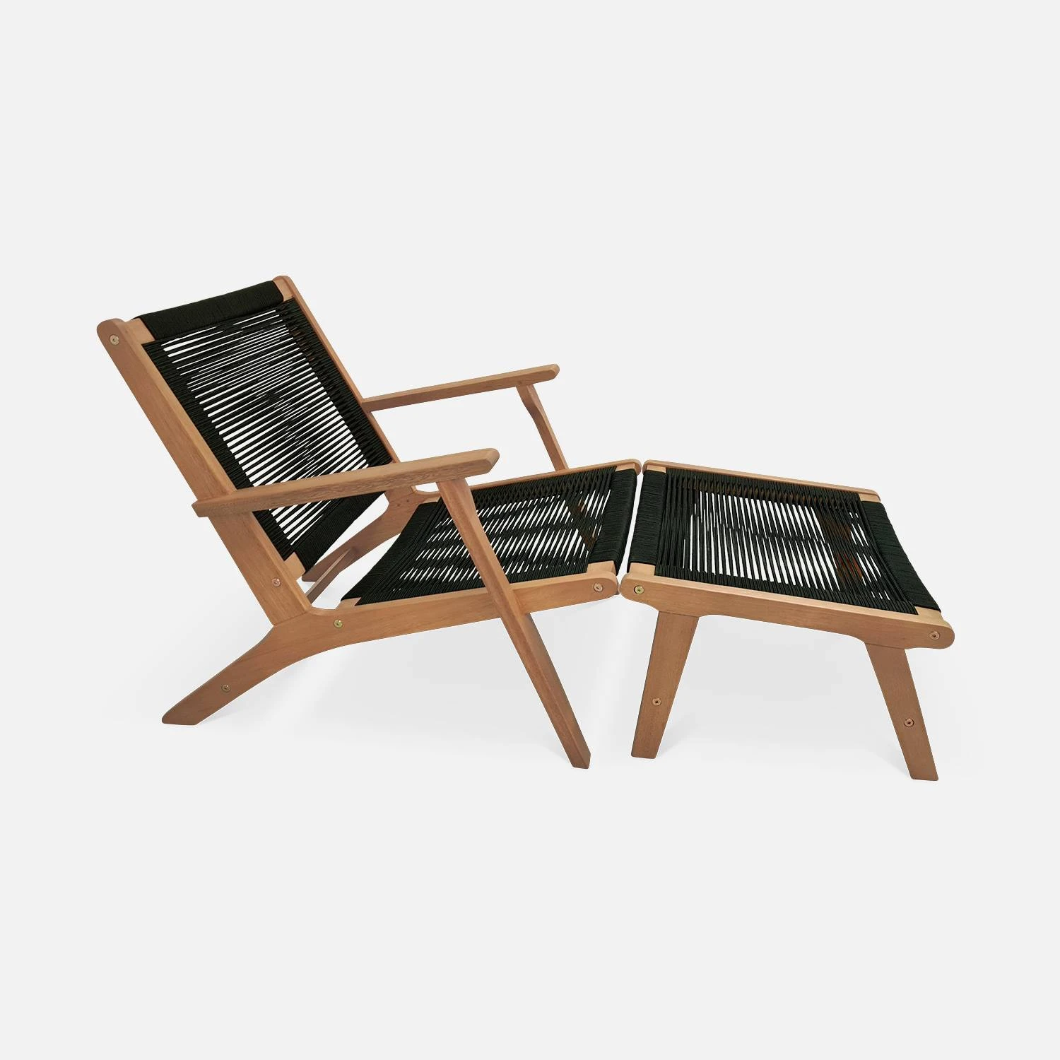 Chaise De Jardin En Bois Et Corde Avec Repose Pieds Couleur : Noir â Image 2