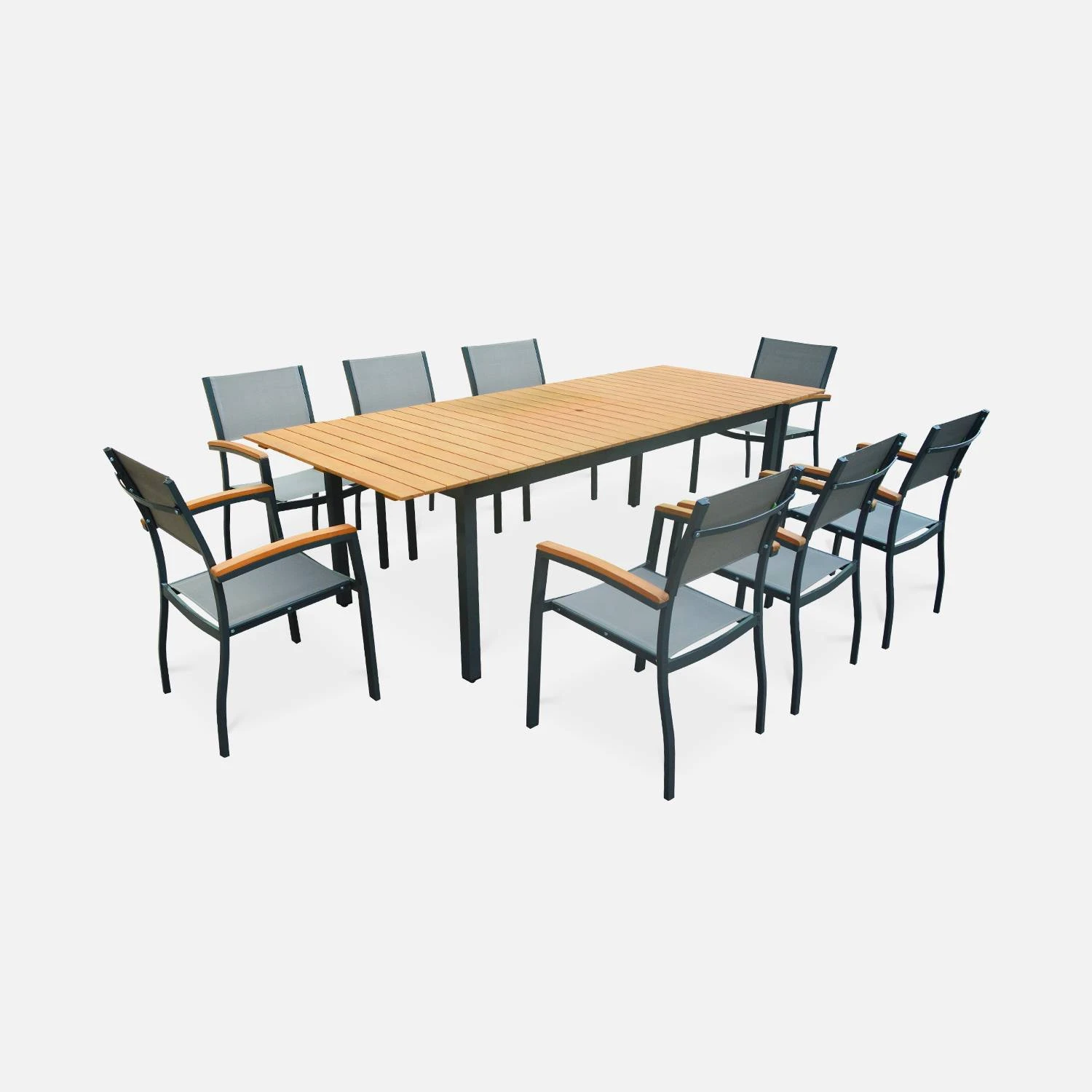 Table De Jardin Extensible Bois Et Aluminium, 8 Chaises Couleur : Anthracite / Gris Taupe â Image 3