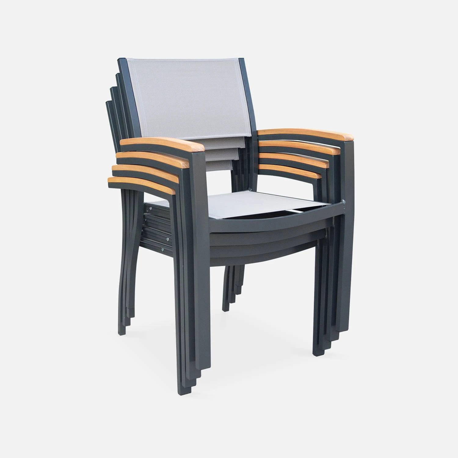 Table De Jardin Extensible Bois Et Aluminium, 8 Chaises Couleur : Anthracite / Gris Taupe â Image 7