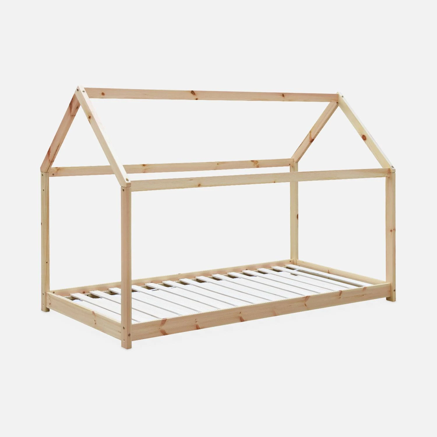 Lit Cabane Enfant 90 X 190 Cm En Pin Naturel, Sommier Inclus Couleur : Naturel â Image 2