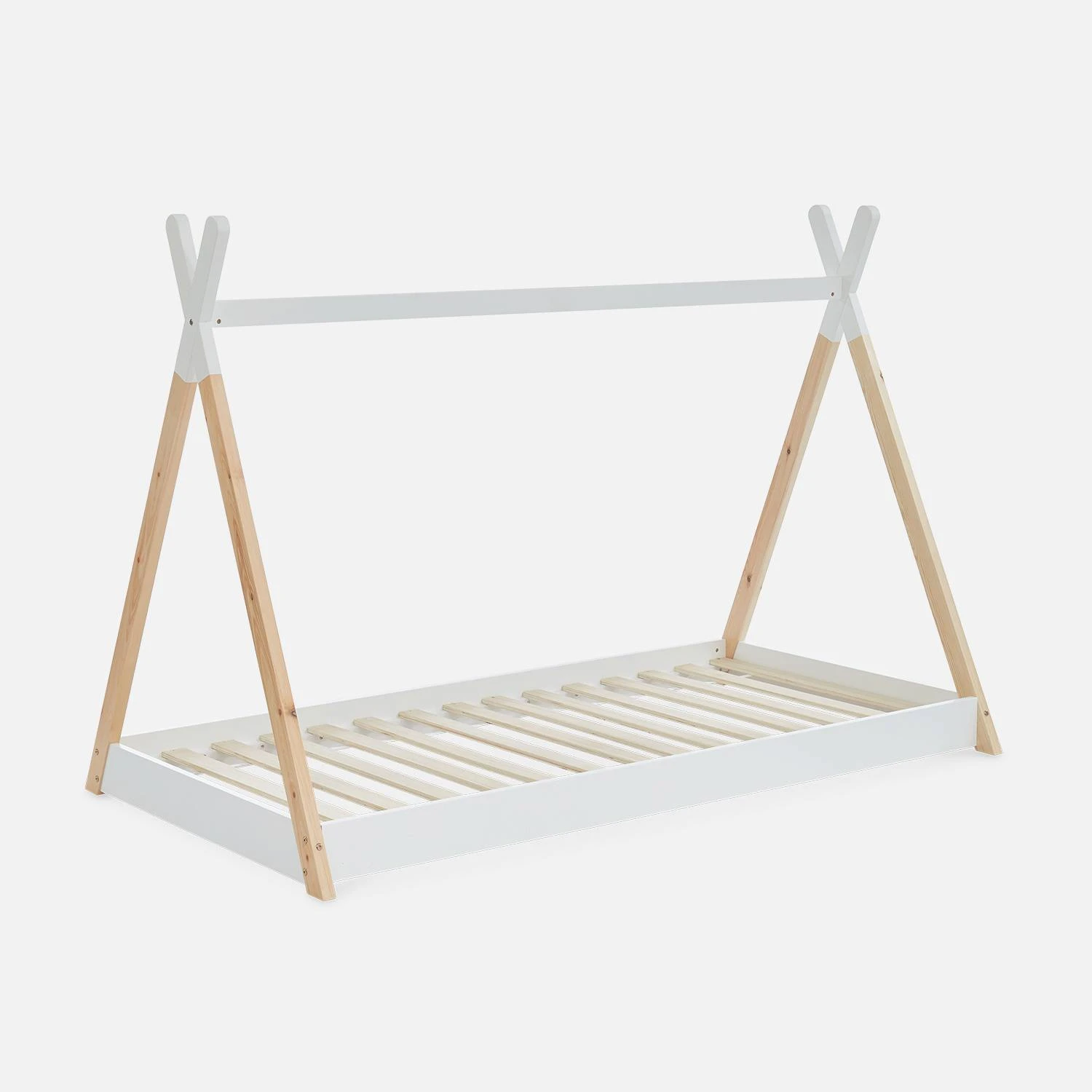 Lit Tipi Enfant 90 X 190 Cm En Pin Naturel, Sommier Inclus Couleur : Blanc â Image 2