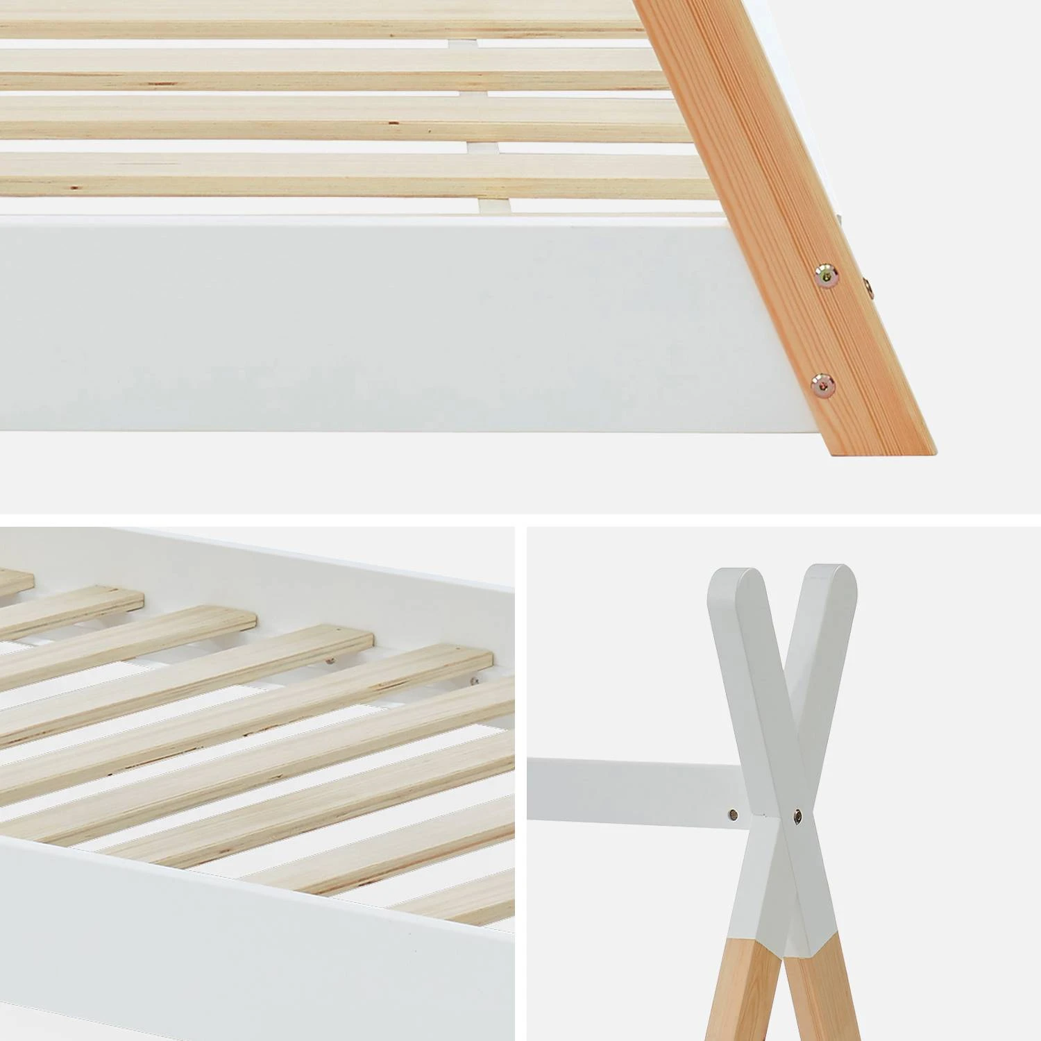 Lit Tipi Enfant 90 X 190 Cm En Pin Naturel, Sommier Inclus Couleur : Blanc â Image 5