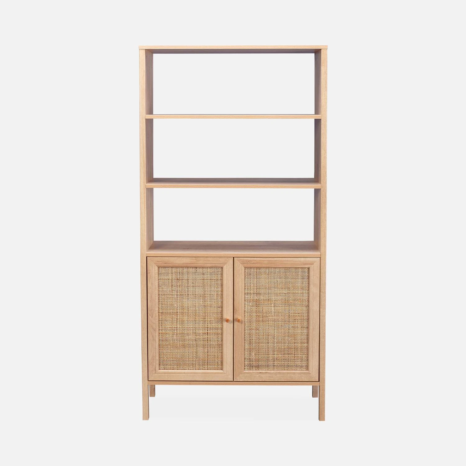 Etagère Bibliothèque Effet Bois Et Cannage, 4 Niveaux – Image 4