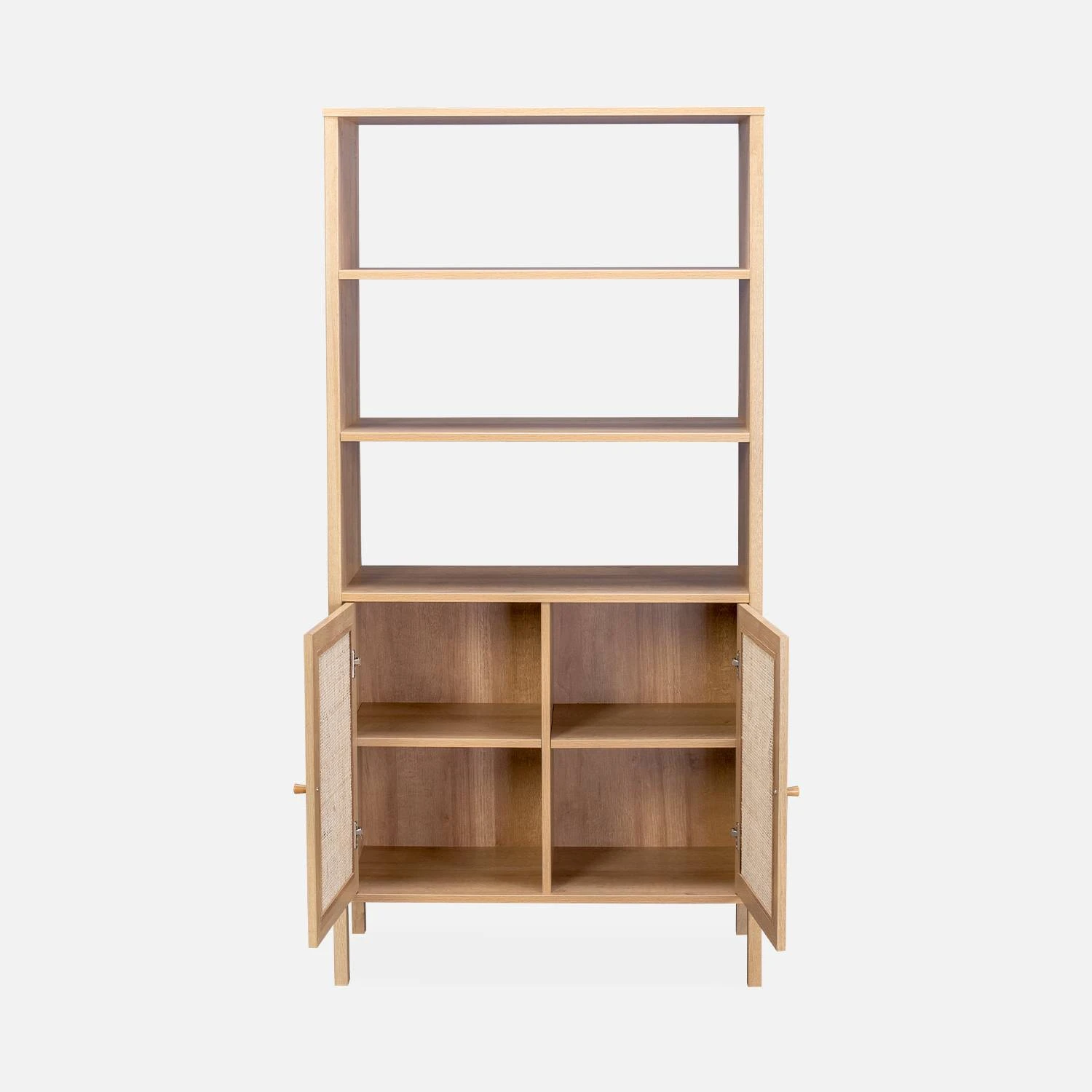 Etagère Bibliothèque Effet Bois Et Cannage, 4 Niveaux – Image 5