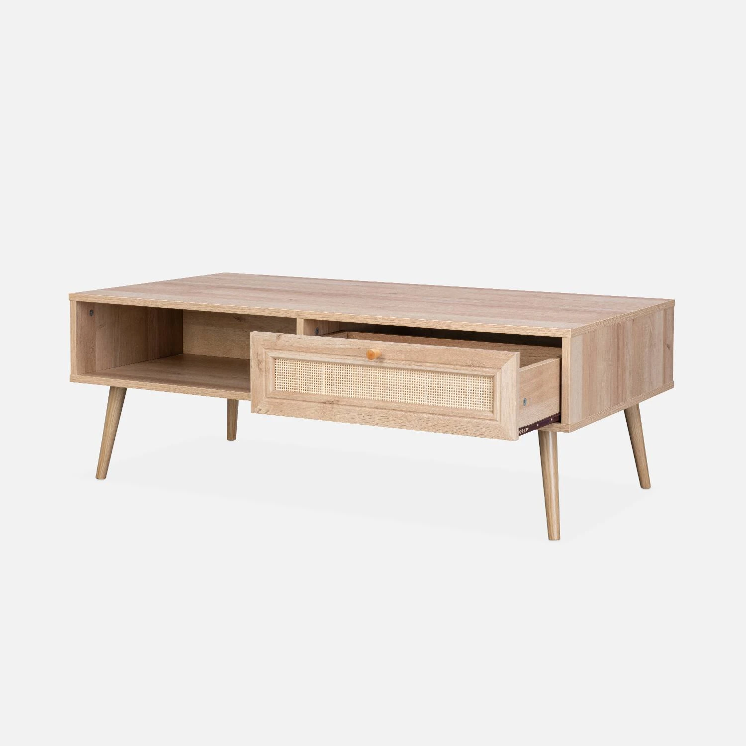 Table Basse Scandinave En Cannage, 1 Tiroir Couleur : Naturel â Image 5