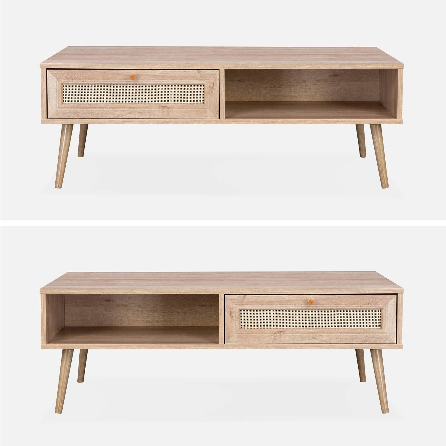 Table Basse Scandinave En Cannage, 1 Tiroir Couleur : Naturel â Image 3