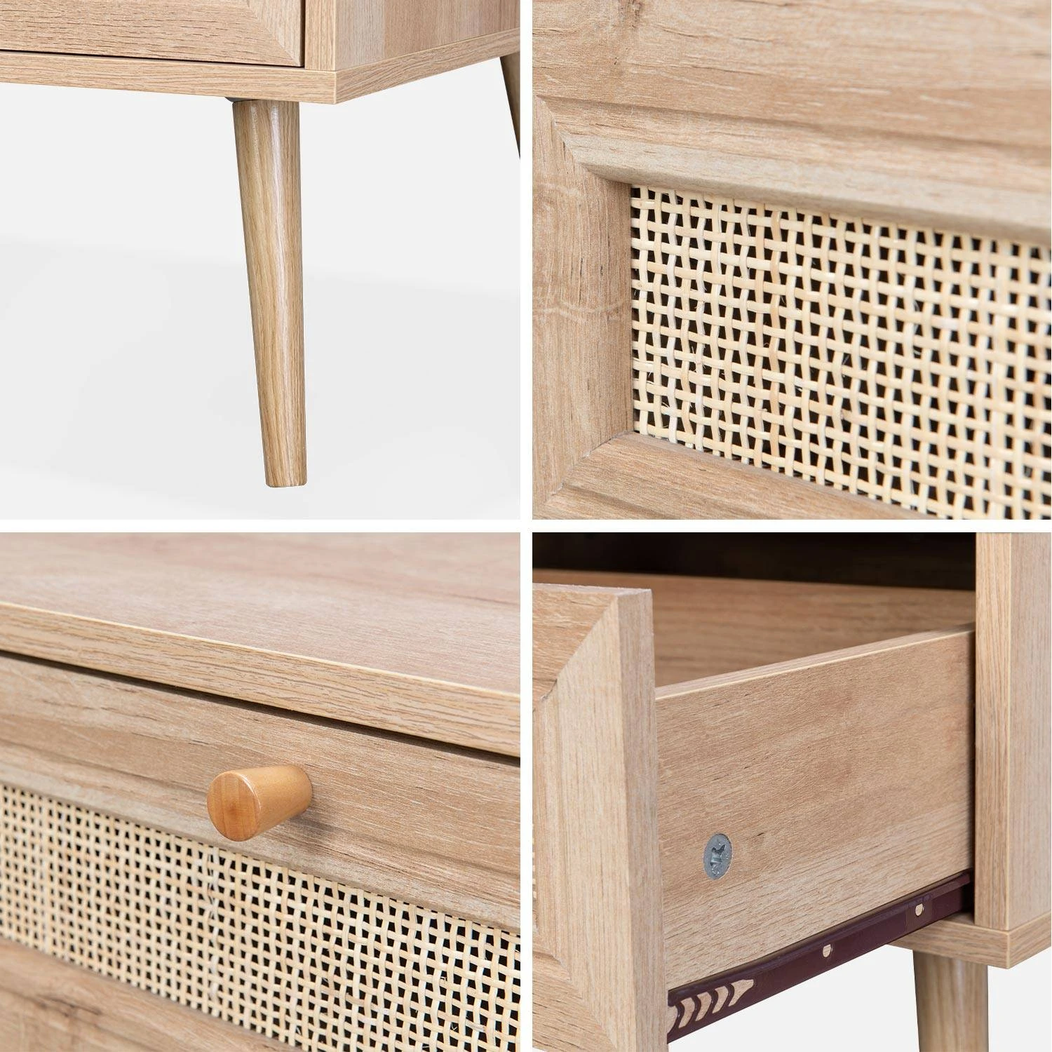 Table Basse Scandinave En Cannage, 1 Tiroir Couleur : Naturel â Image 6