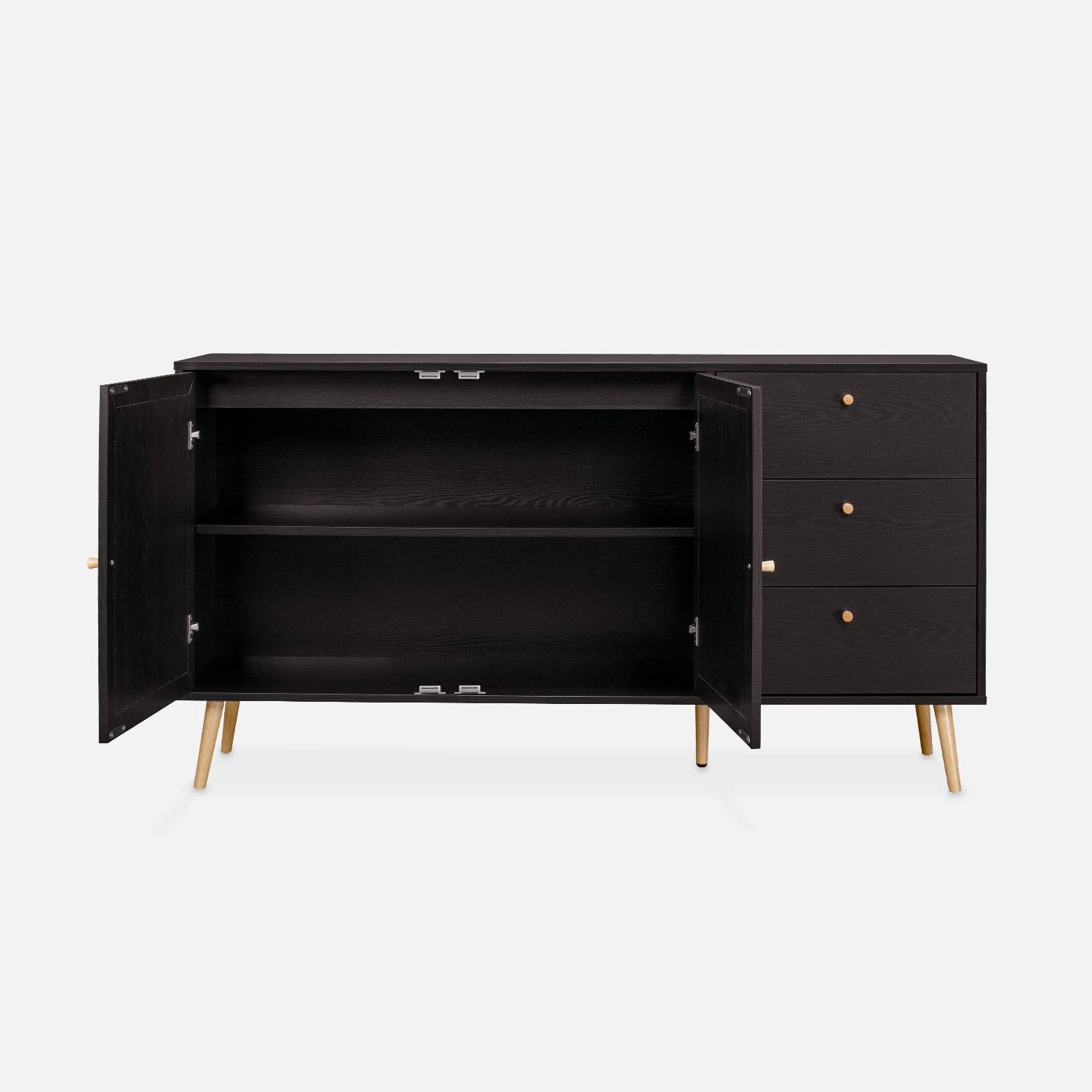 Buffet Scandinave Effet Bois Et Cannage 2 Portes 150 Cm Couleur : Noir â Image 5