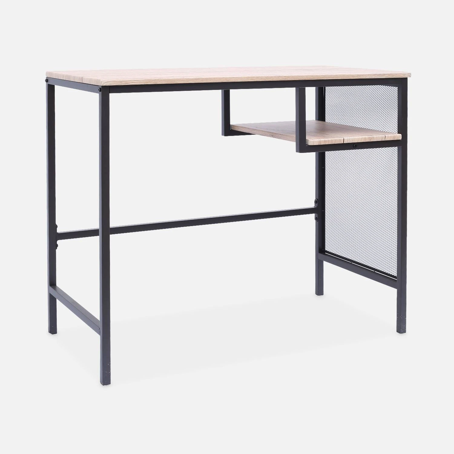 Bureau Métal Et Effet Bois Avec Casier De Rangement – Image 3