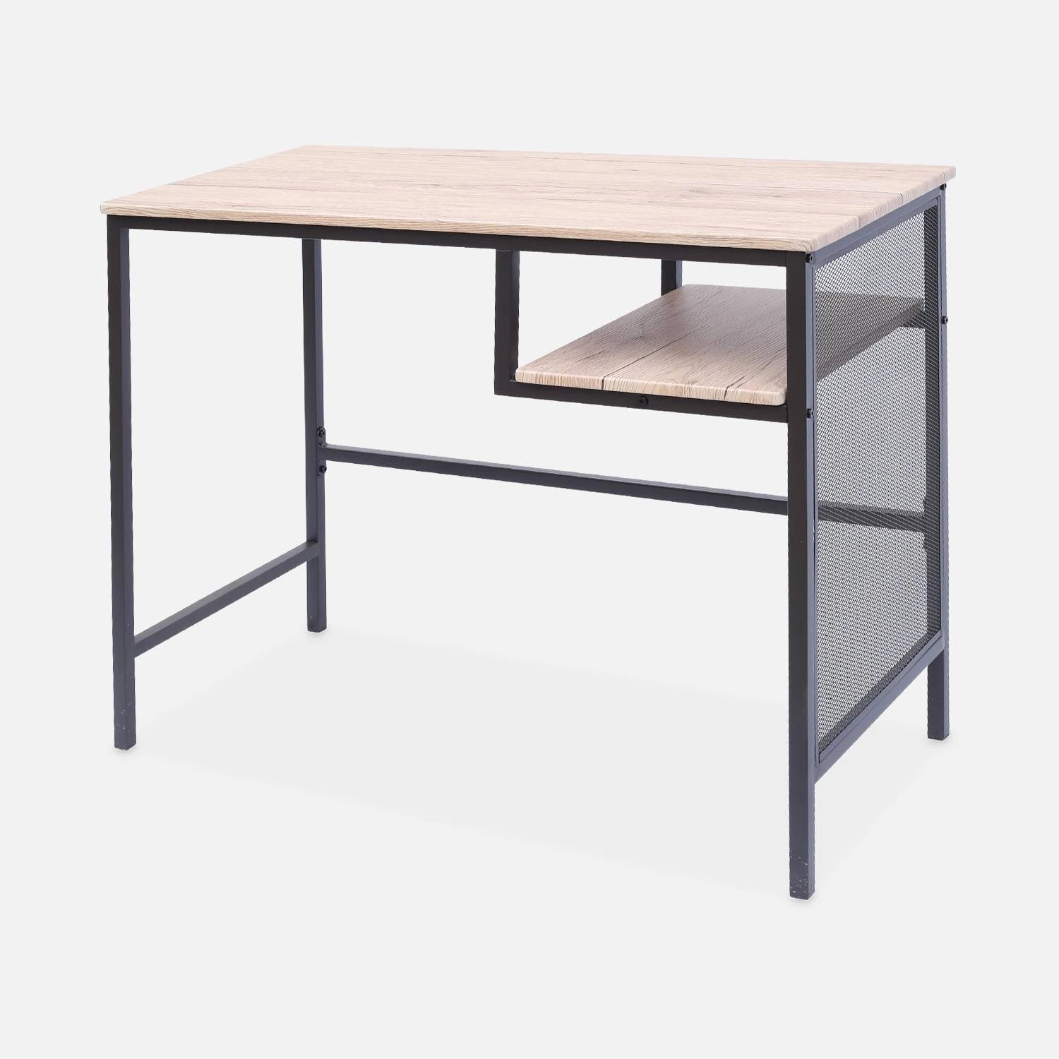 Bureau Métal Et Effet Bois Avec Casier De Rangement – Image 5
