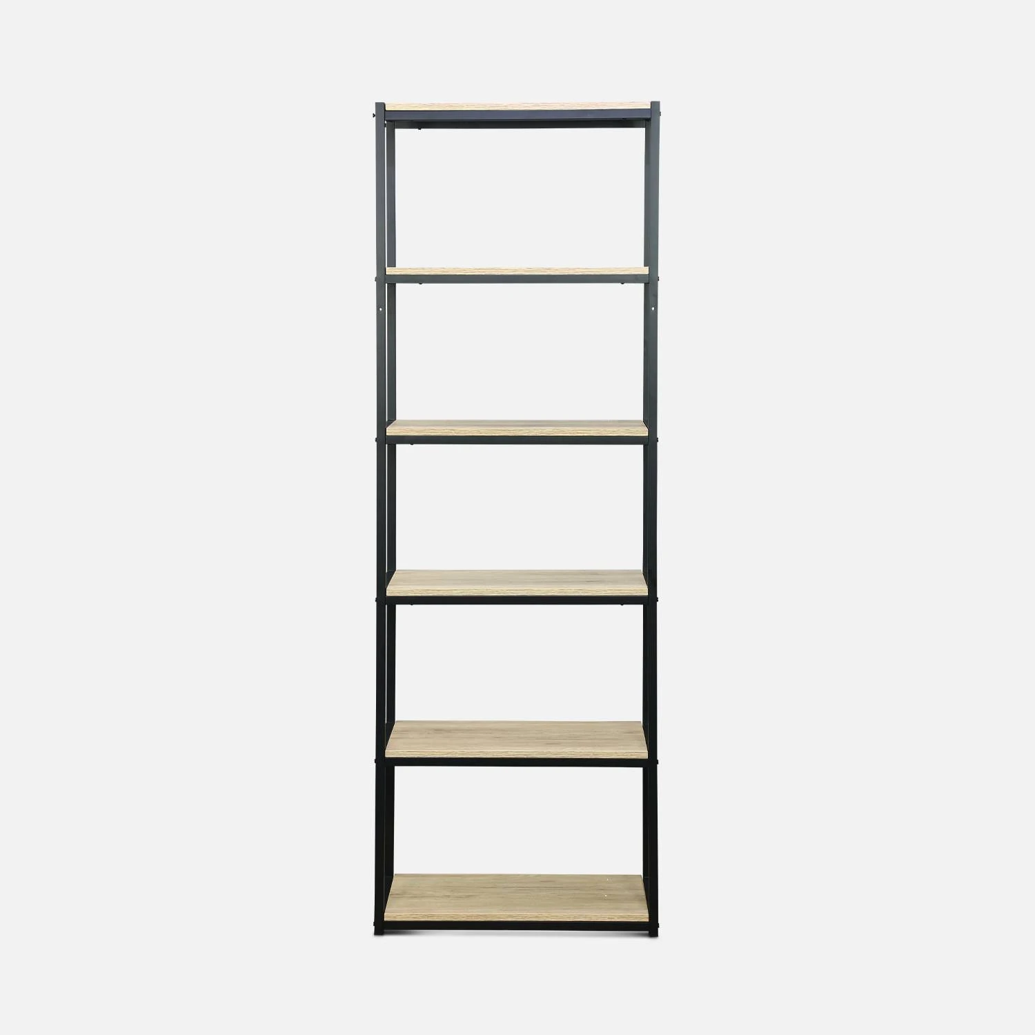 Etagère Bibliothèque Industrielle Métal Et Effet Bois 6 Niveaux Couleur : Noir – Image 4