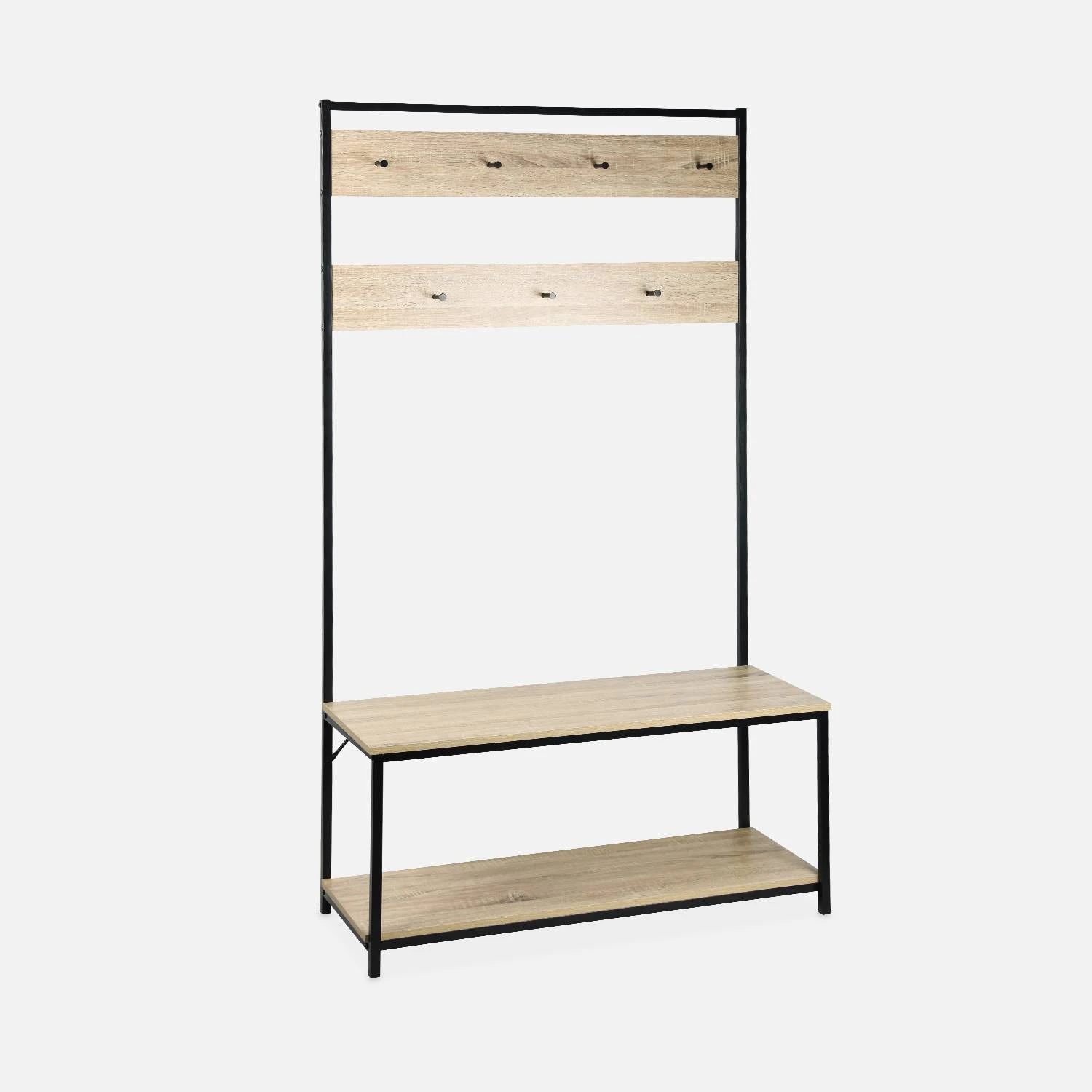 Meuble D'entrée Métal Et Effet Bois 2 Niveaux Et 7 Crochets – Image 4