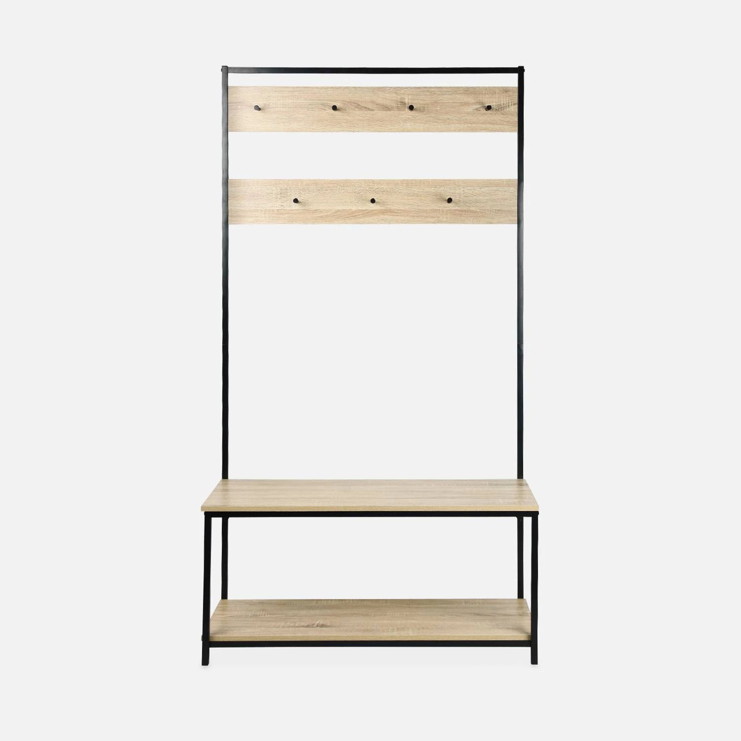 Meuble D'entrée Métal Et Effet Bois 2 Niveaux Et 7 Crochets – Image 5