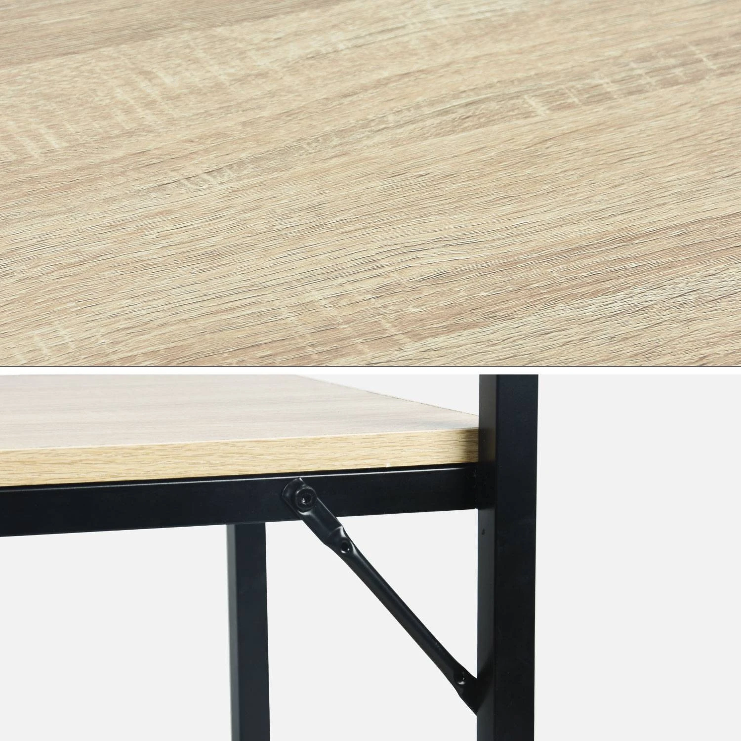 Meuble D'entrée Métal Et Effet Bois 2 Niveaux Et 7 Crochets – Image 7