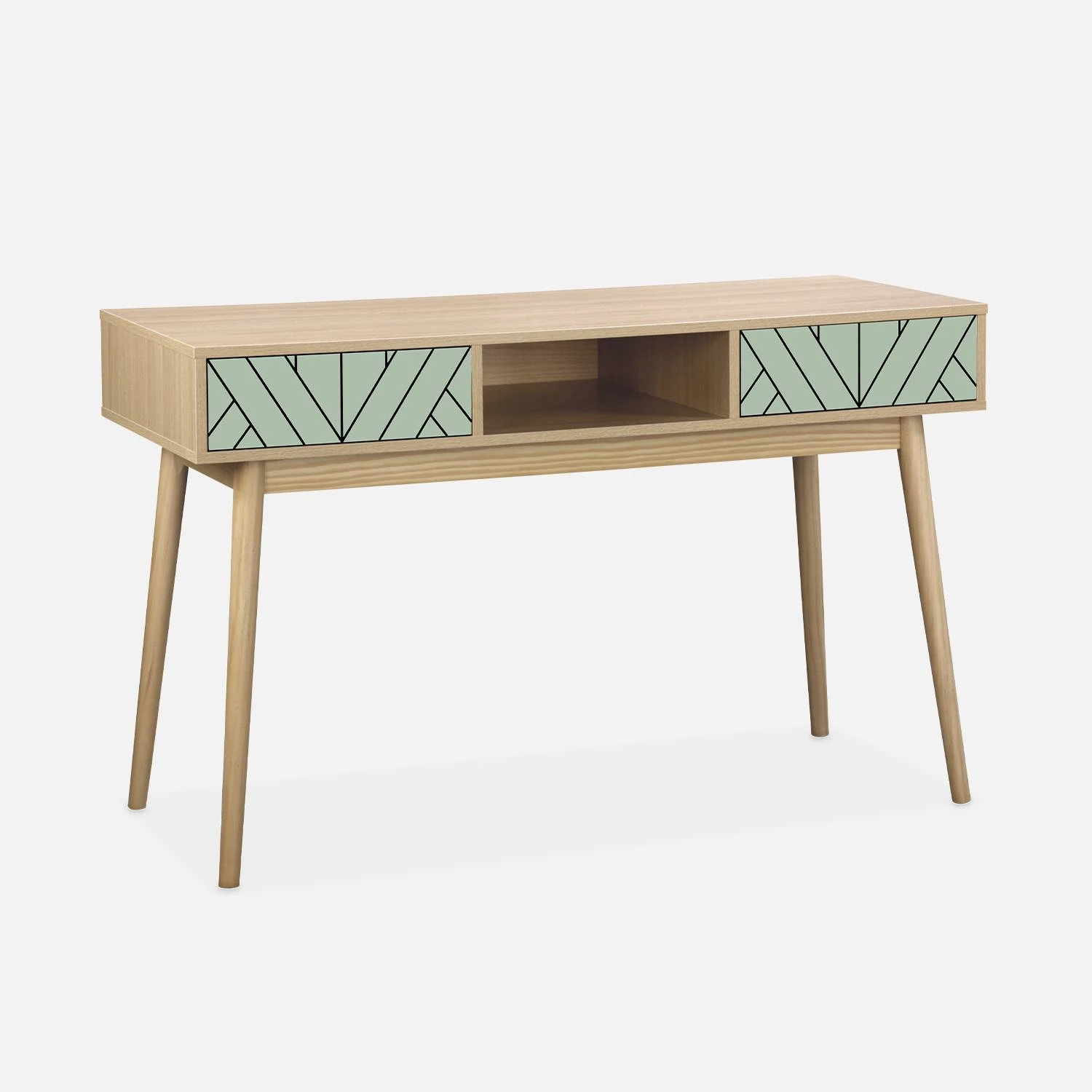Console Effet Bois Naturel 2 Tiroirs Couleur : Vert D'eau â Image 2