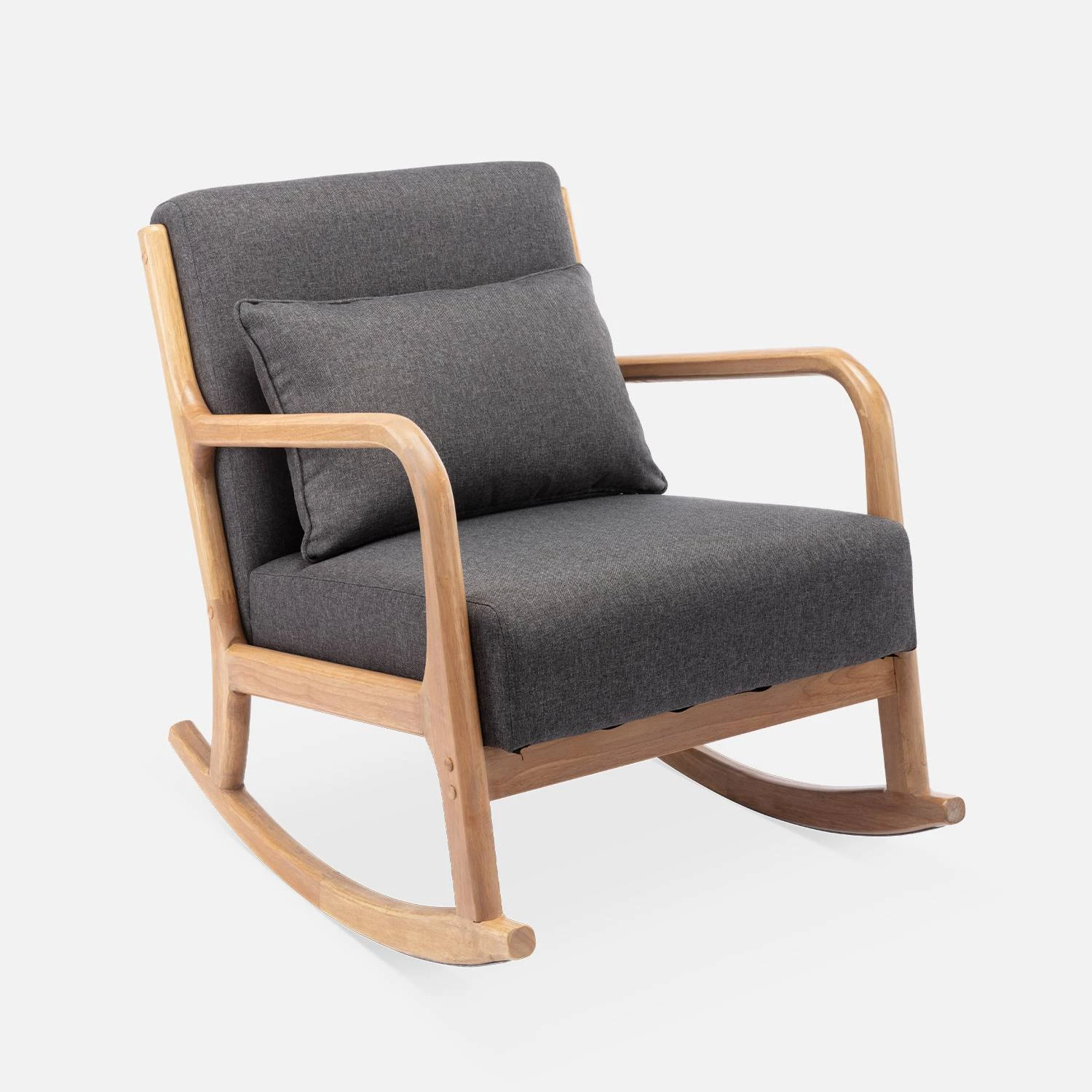 Rocking Chair Scandinave Bois Et Tissu Couleur : Gris Foncé – Image 3