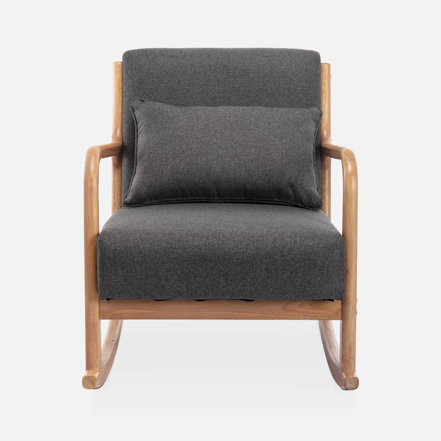 Rocking Chair Scandinave Bois Et Tissu Couleur : Gris Foncé – Image 4