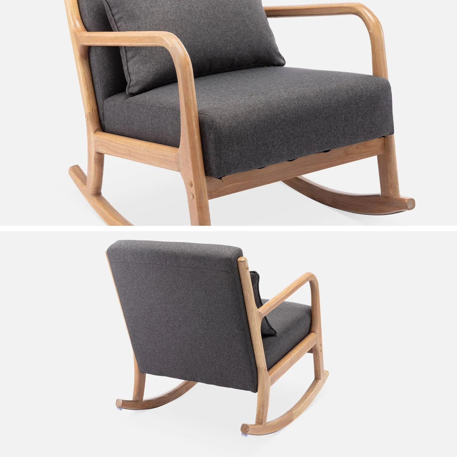 Rocking Chair Scandinave Bois Et Tissu Couleur : Gris Foncé – Image 7