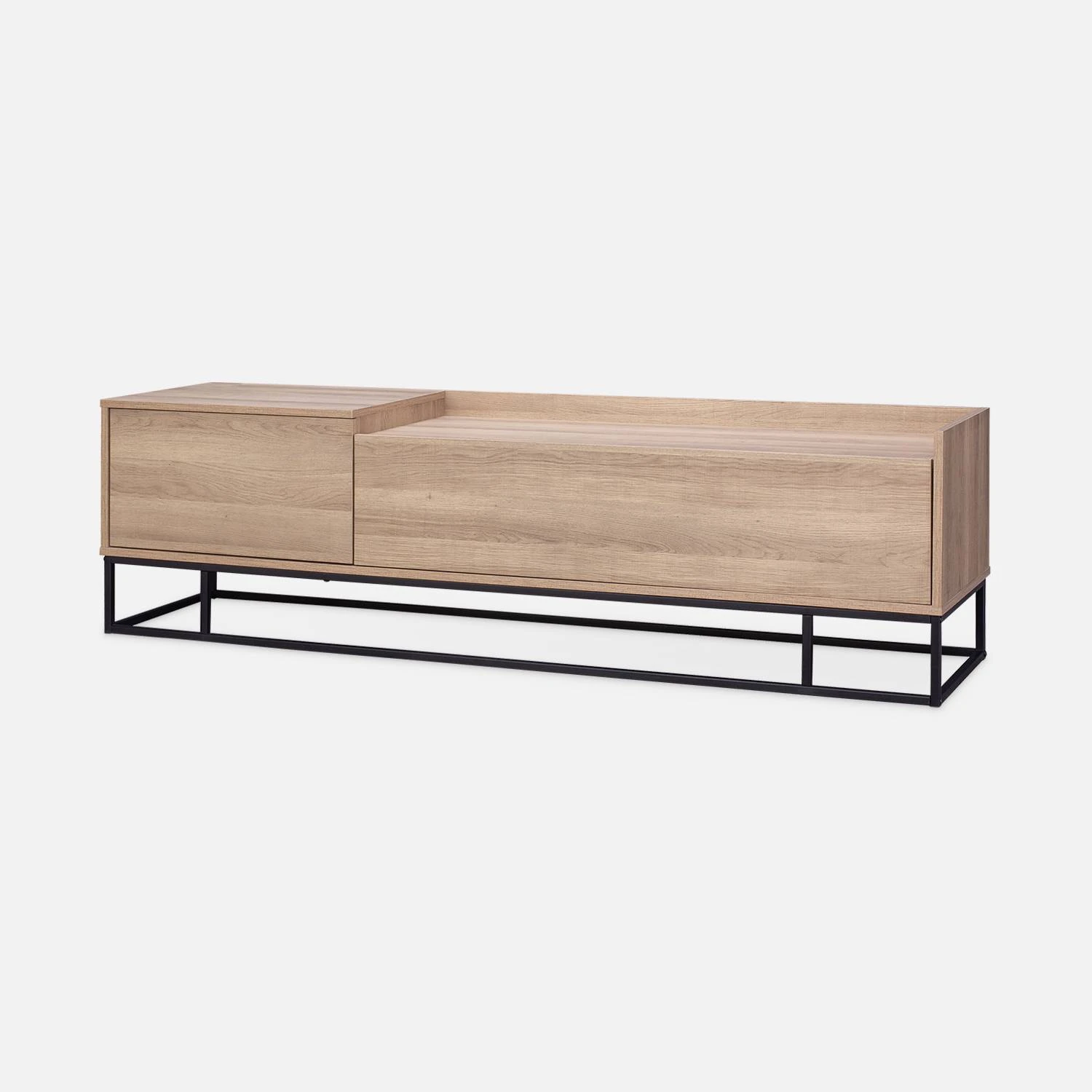 Meuble TV Métal Et Effet Bois 2 Espaces De Rangement 160 Cm – Image 4