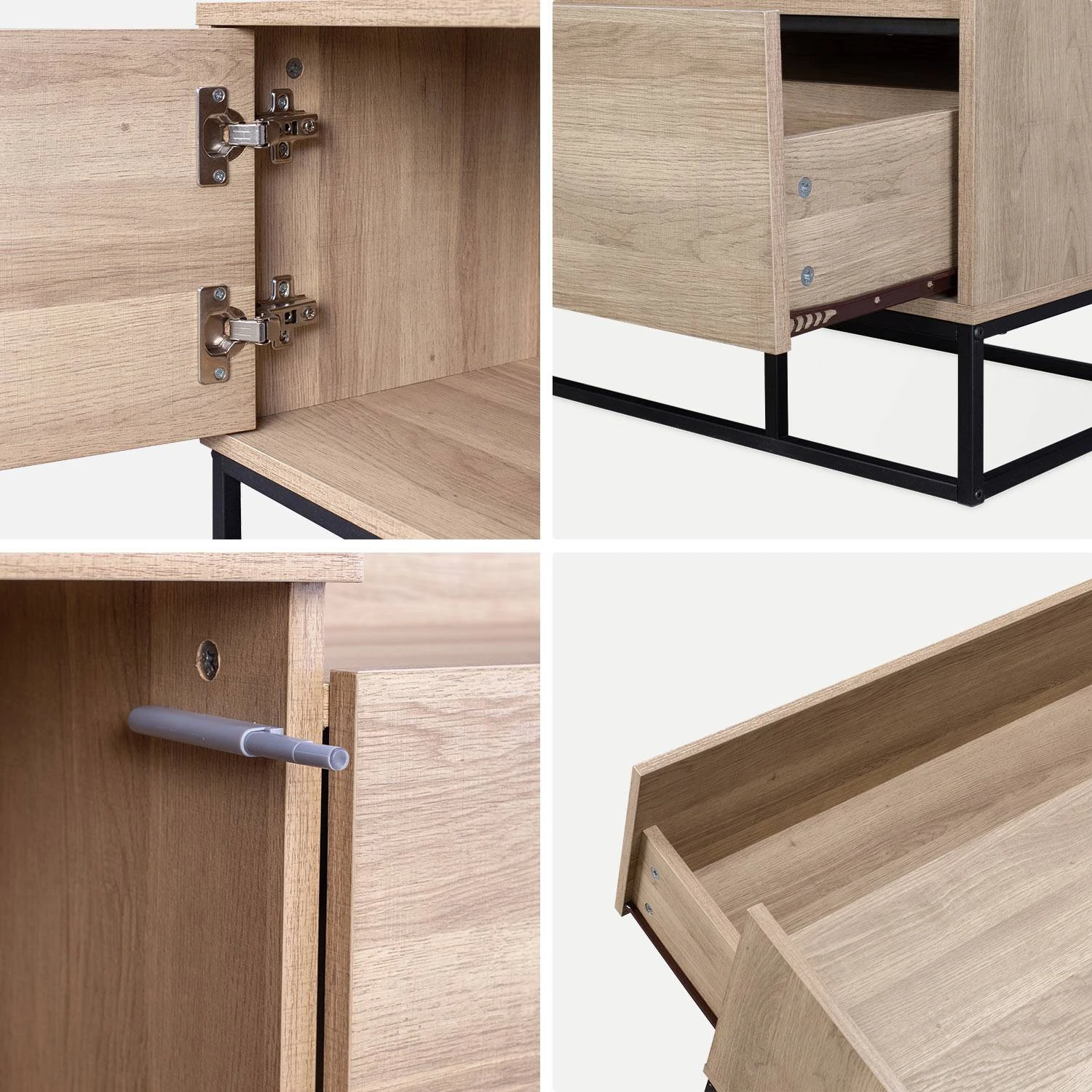 Meuble TV Métal Et Effet Bois 2 Espaces De Rangement 160 Cm – Image 7