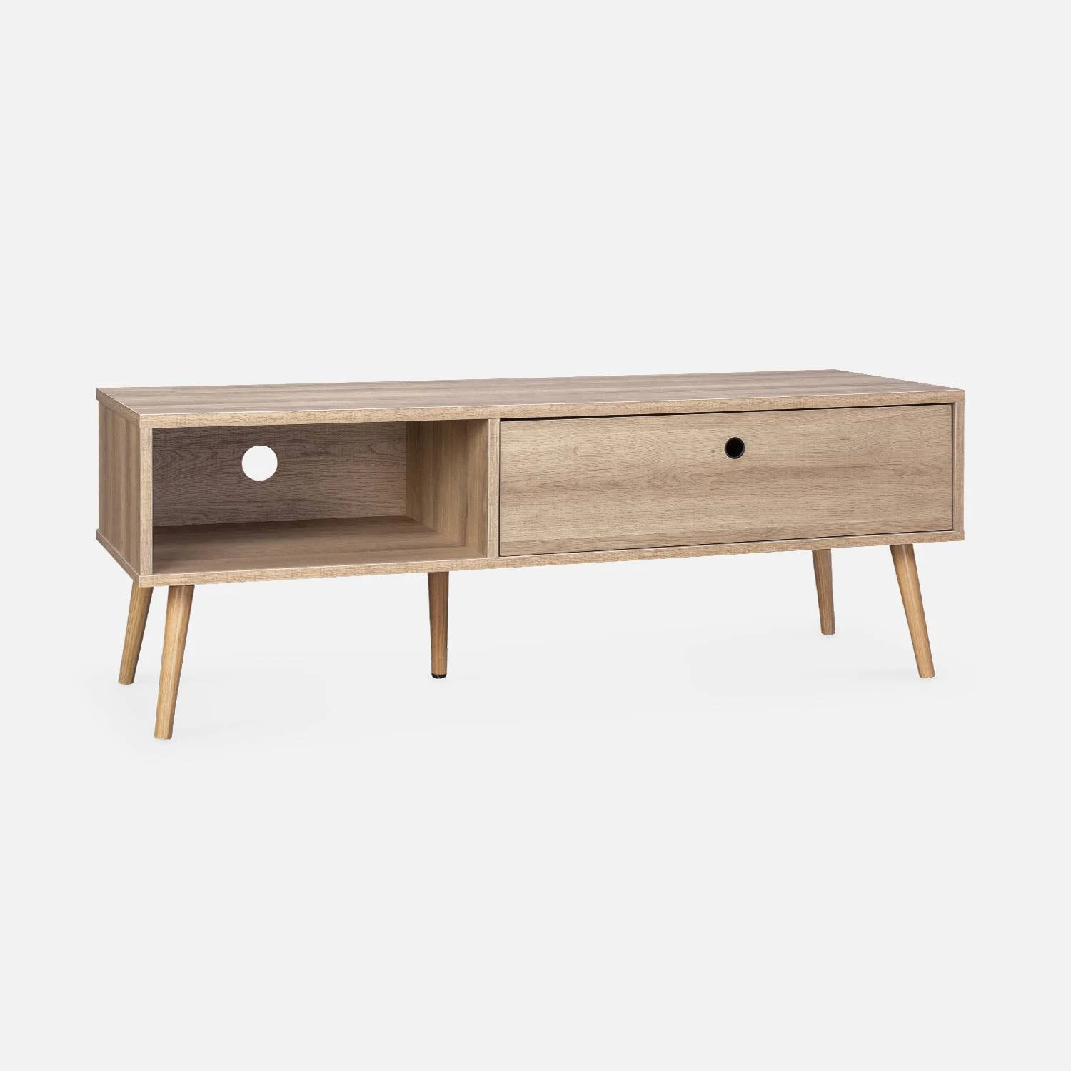 Meuble TV Scandinave Effet Bois 2 Espaces De Rangement 120 Cm â Image 3