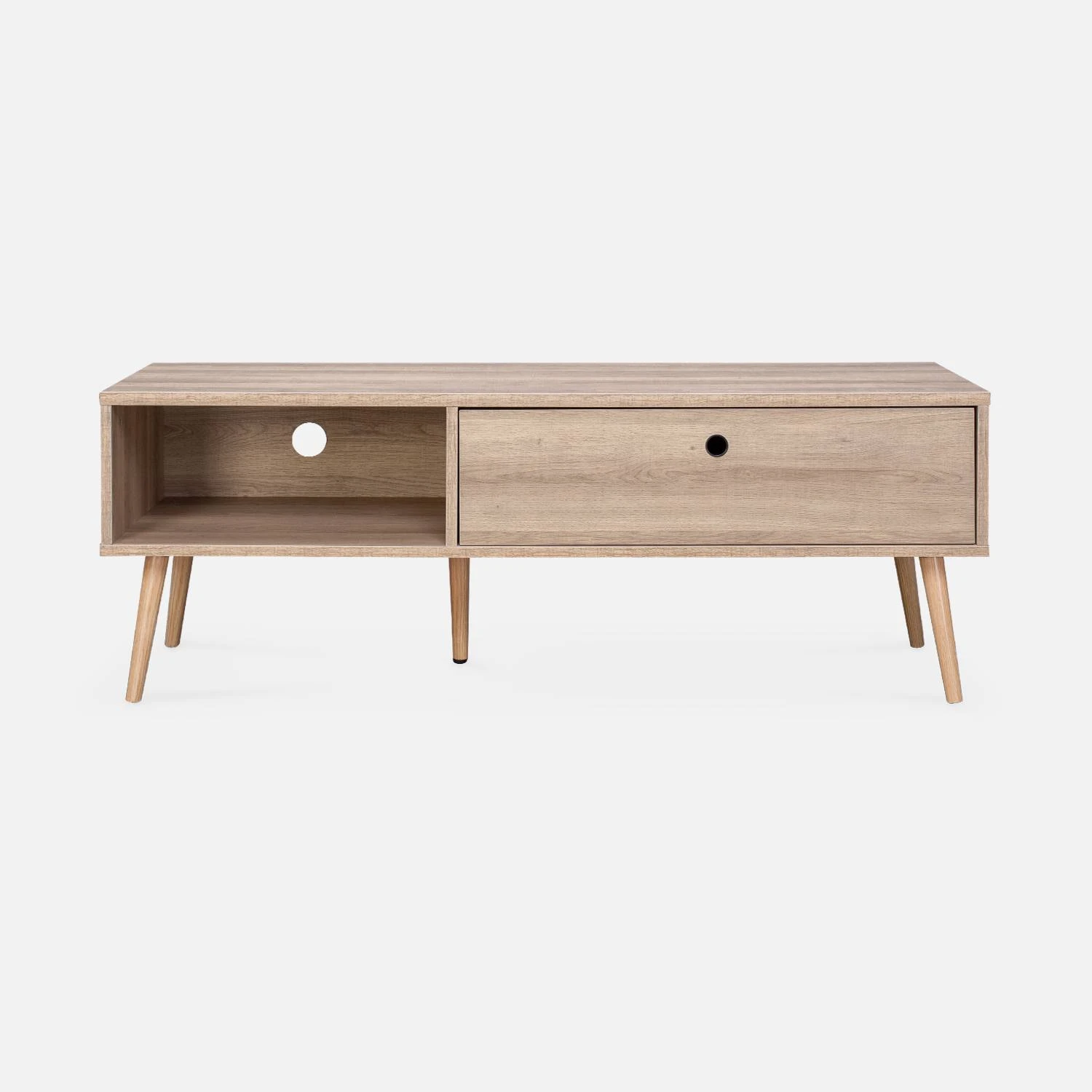 Meuble TV Scandinave Effet Bois 2 Espaces De Rangement 120 Cm â Image 4