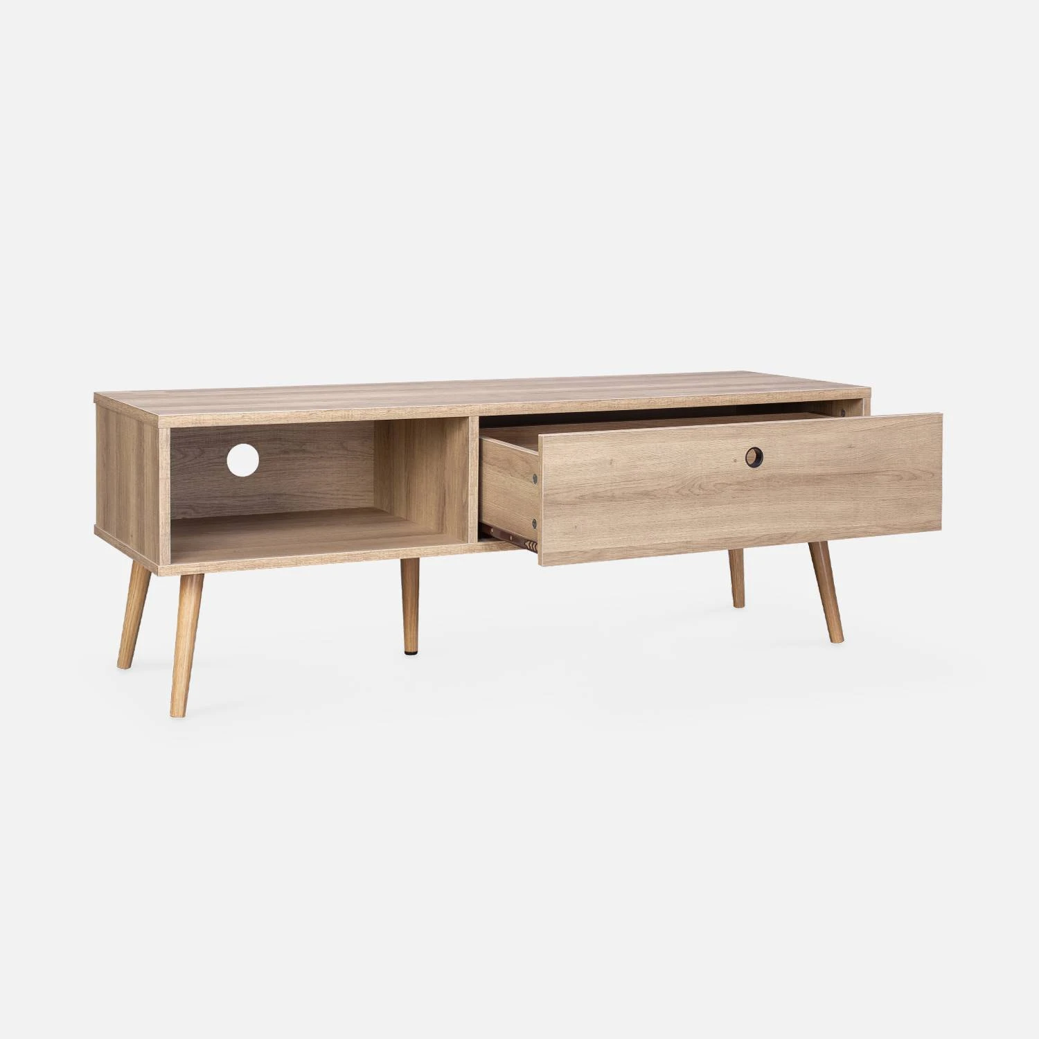 Meuble TV Scandinave Effet Bois 2 Espaces De Rangement 120 Cm â Image 5