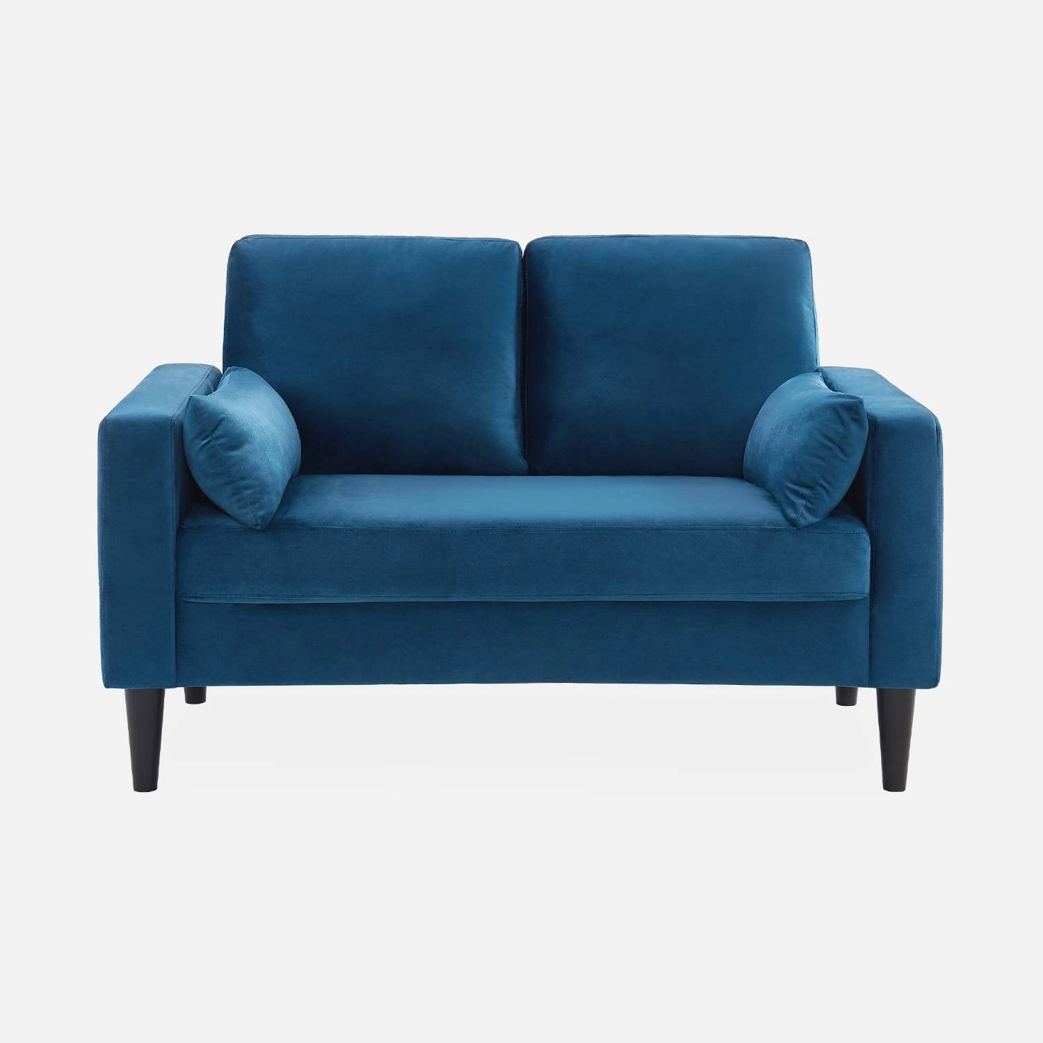 Canapé 2 Places Vintage Velours Pieds Bois D'hévéa Couleur : Bleu – Image 4