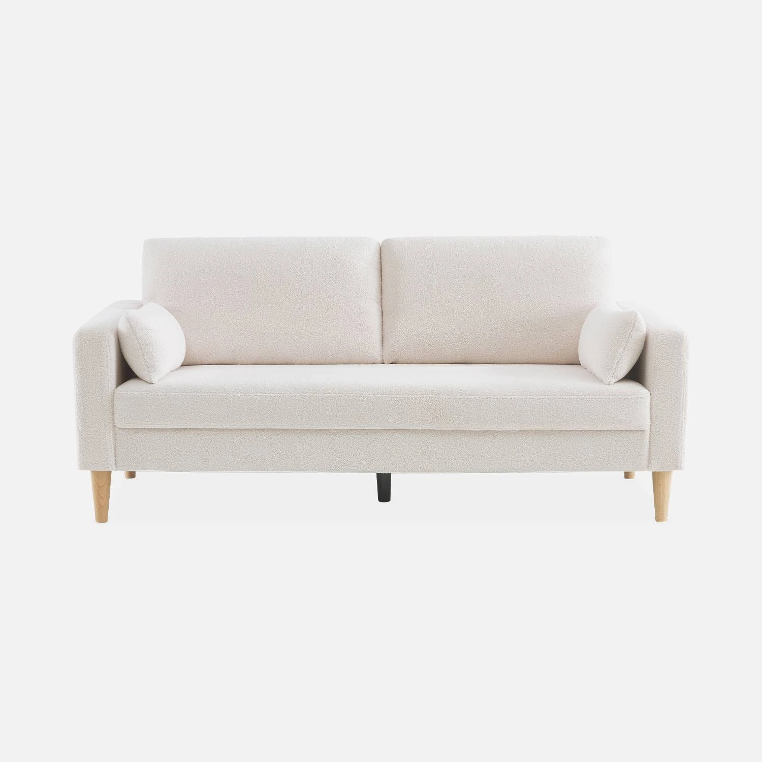 Canapé 3 Places Tissu Bouclette, Pieds Bois – Image 6