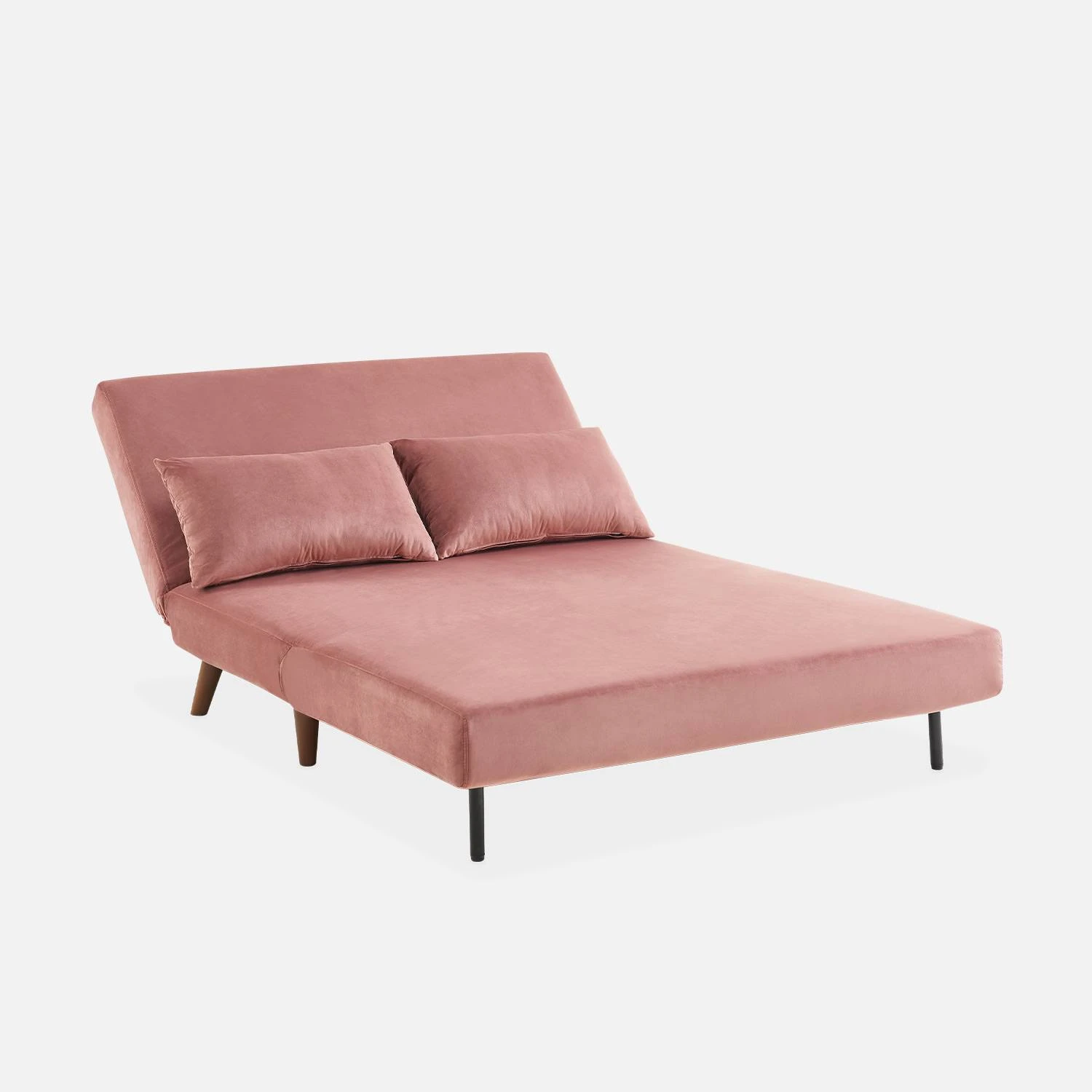 Canapé Convertible 2 Places Tissu, Pieds Bois Couleur : Vieux Rose – Image 6