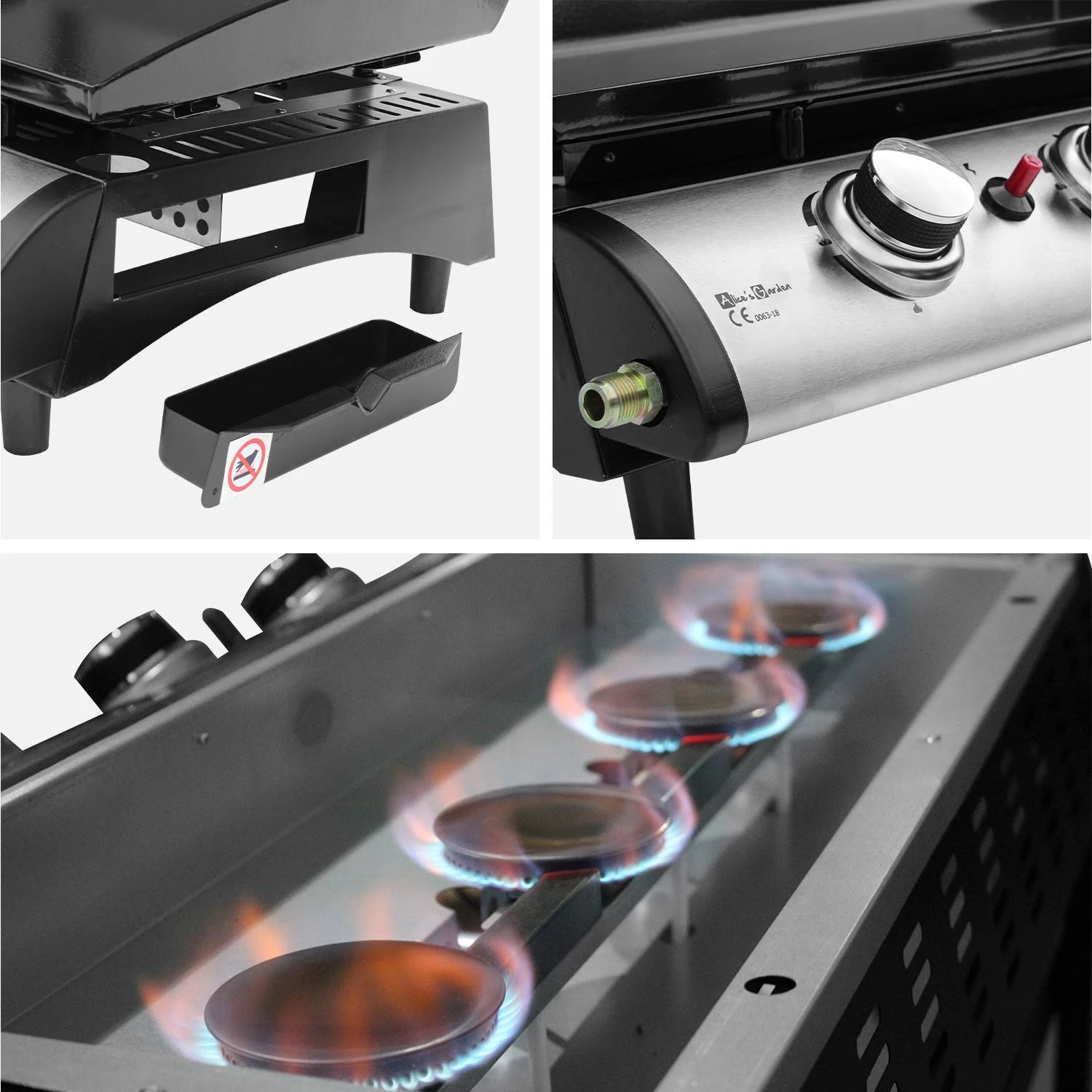 Plancha Gaz 4 Brûleurs Inox 10kW Avec Chariot – Image 6