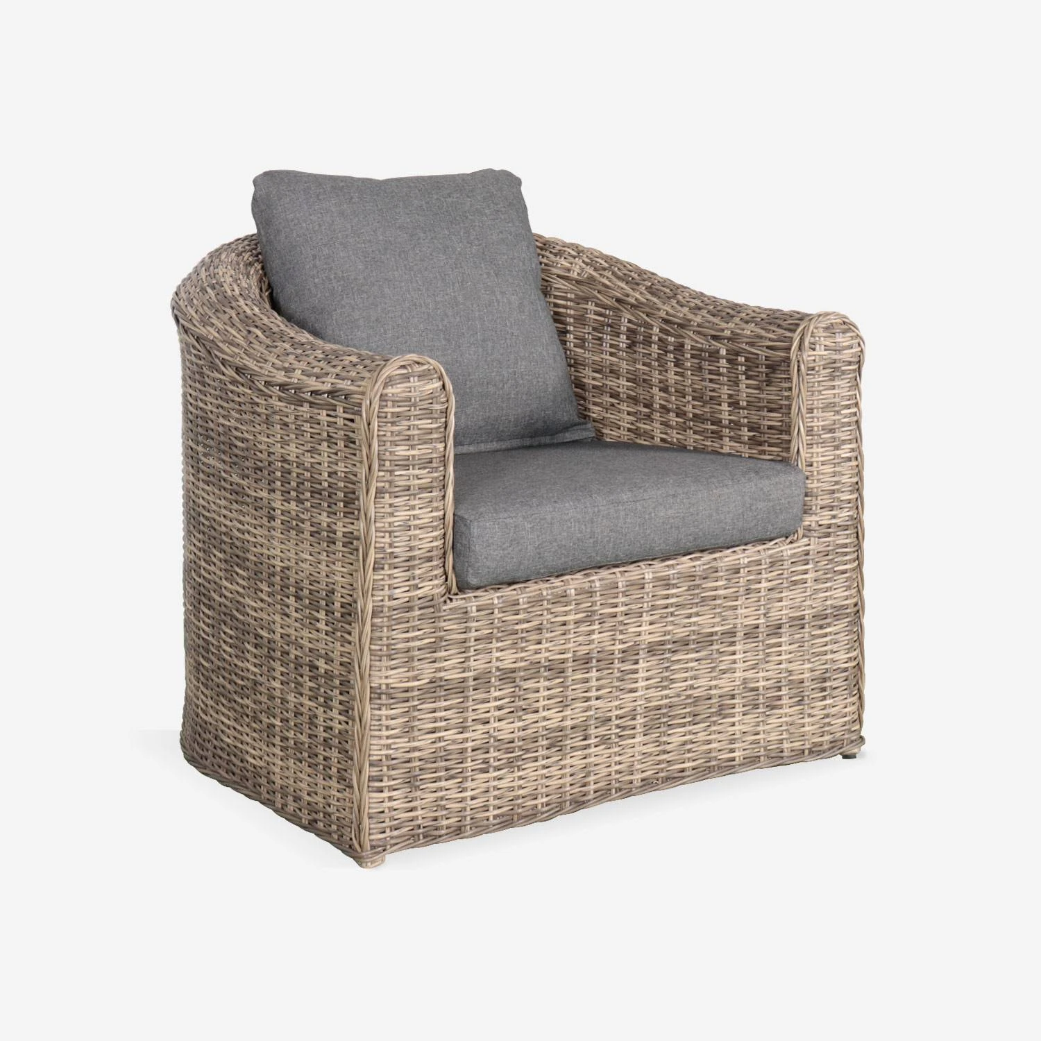 Salon De Jardin Résine Tressée Ronde 4 Places Couleur : Beige / Anthracite – Image 5