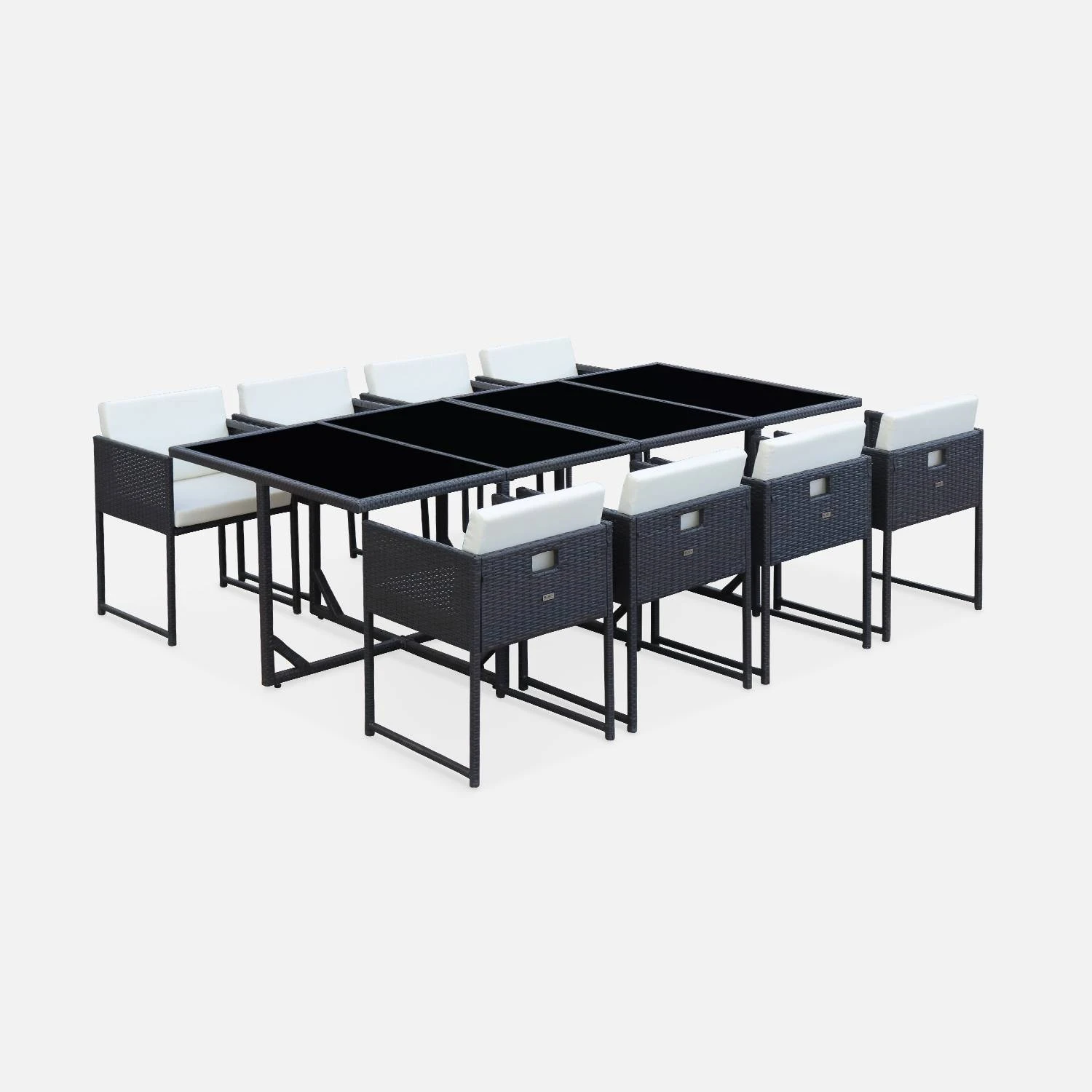 Table De Jardin Encastrable Résine Tressée, 8 Chaises Couleur : Marron – Image 3