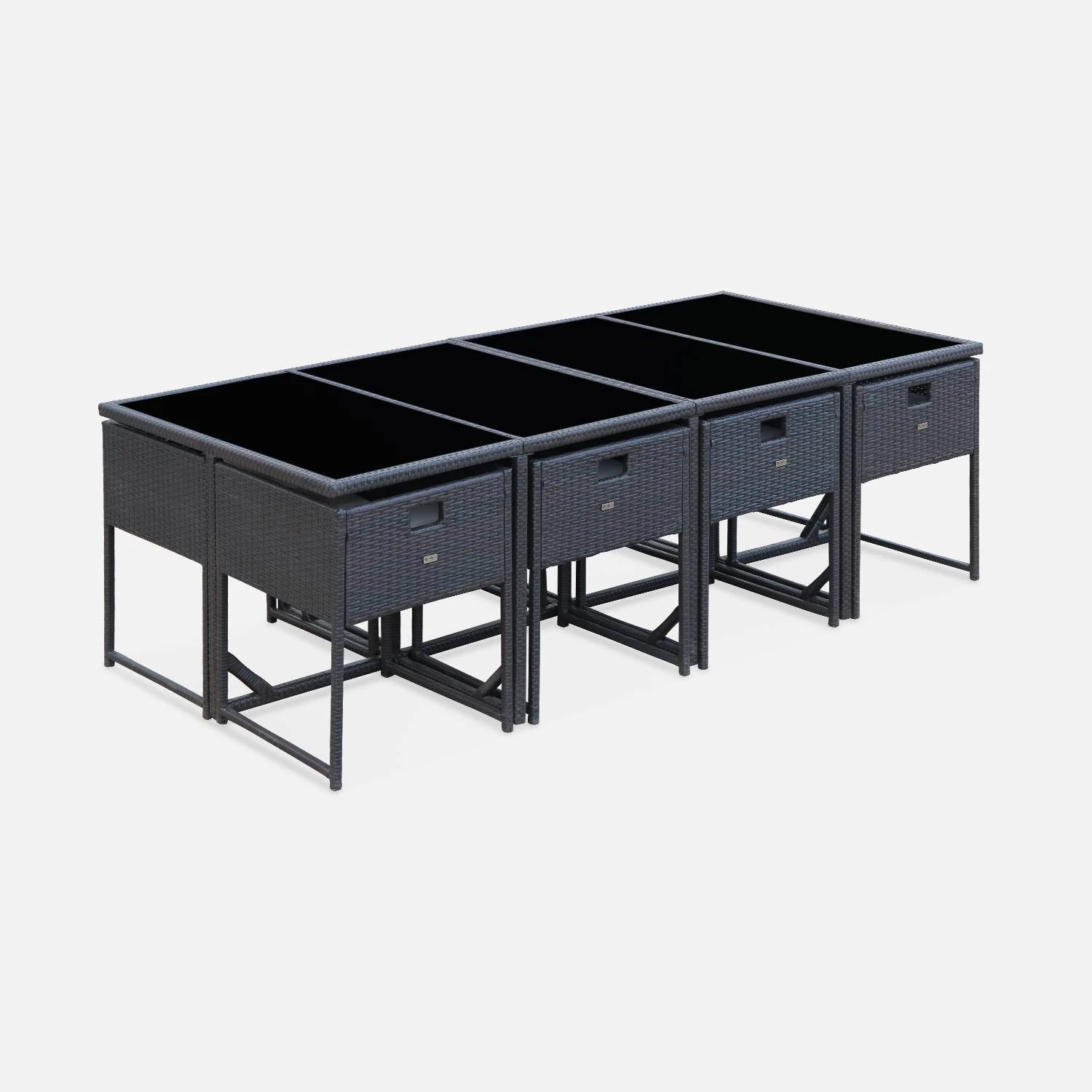 Table De Jardin Encastrable Résine Tressée, 8 Chaises Couleur : Marron – Image 4