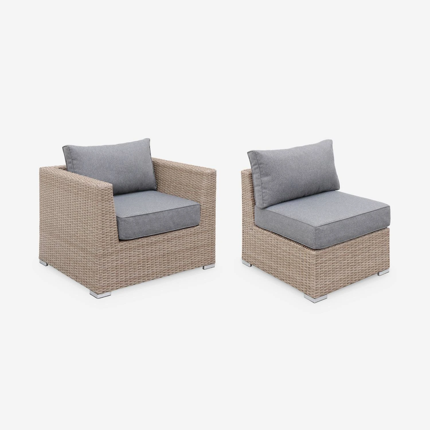 Salon De Jardin Résine Tressée Arrondie 5 Places Couleur : Naturel / Gris Foncé – Image 4