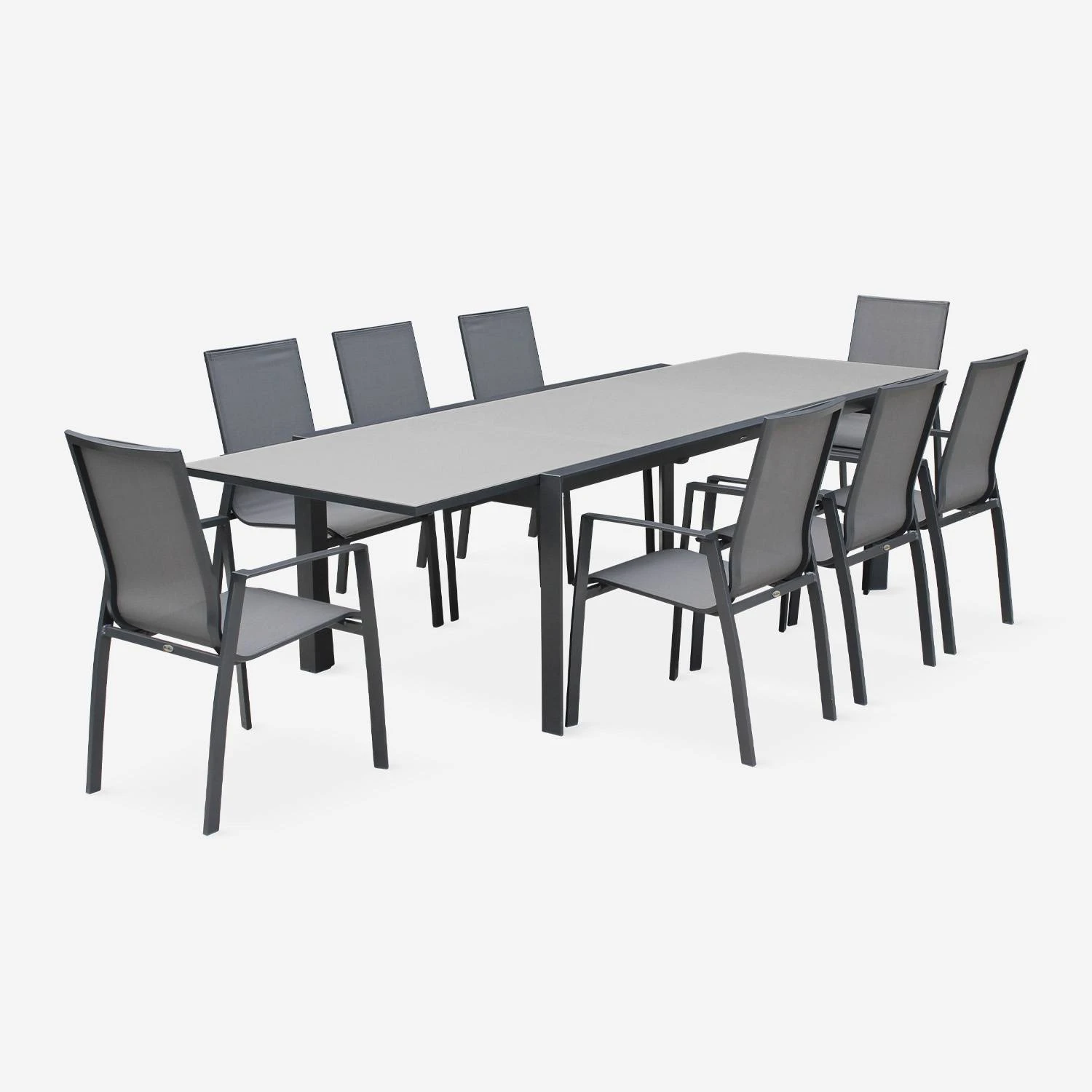 Table De Jardin Extensible Aluminium, 8 Chaises Couleur : Gris Foncé / Gris Taupe – Image 2