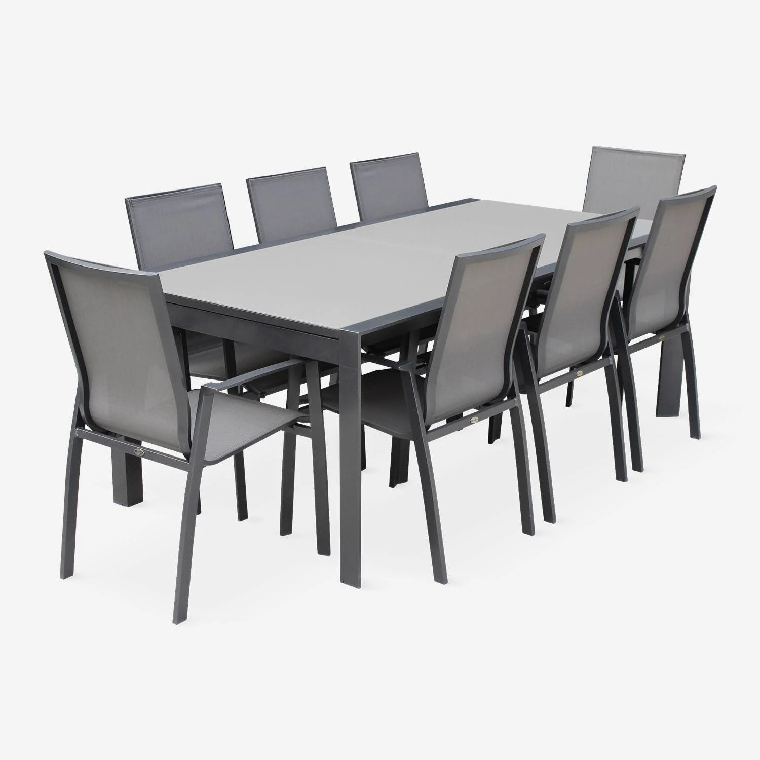 Table De Jardin Extensible Aluminium, 8 Chaises Couleur : Gris Foncé / Gris Taupe – Image 3