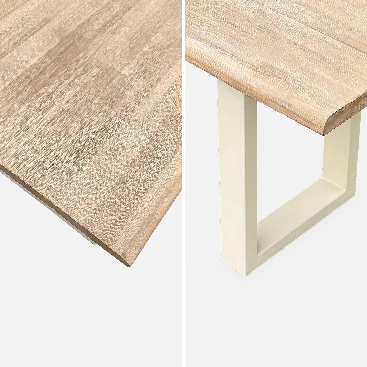 Banc 3 Places Acacia Brossé Clair, Structure Acier (lot De 2) Couleur : Ivoire – Image 5