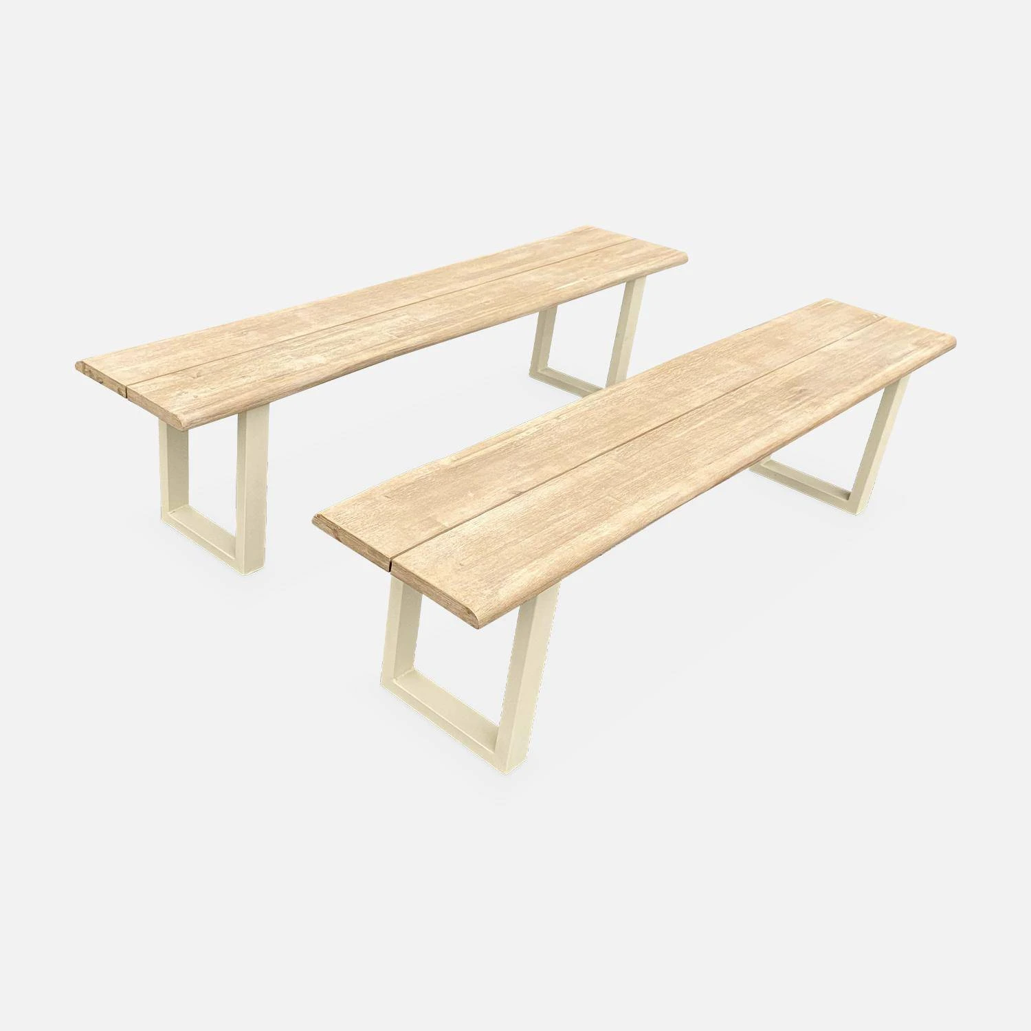 Banc 3 Places Acacia Brossé Clair, Structure Acier (lot De 2) Couleur : Ivoire – Image 3