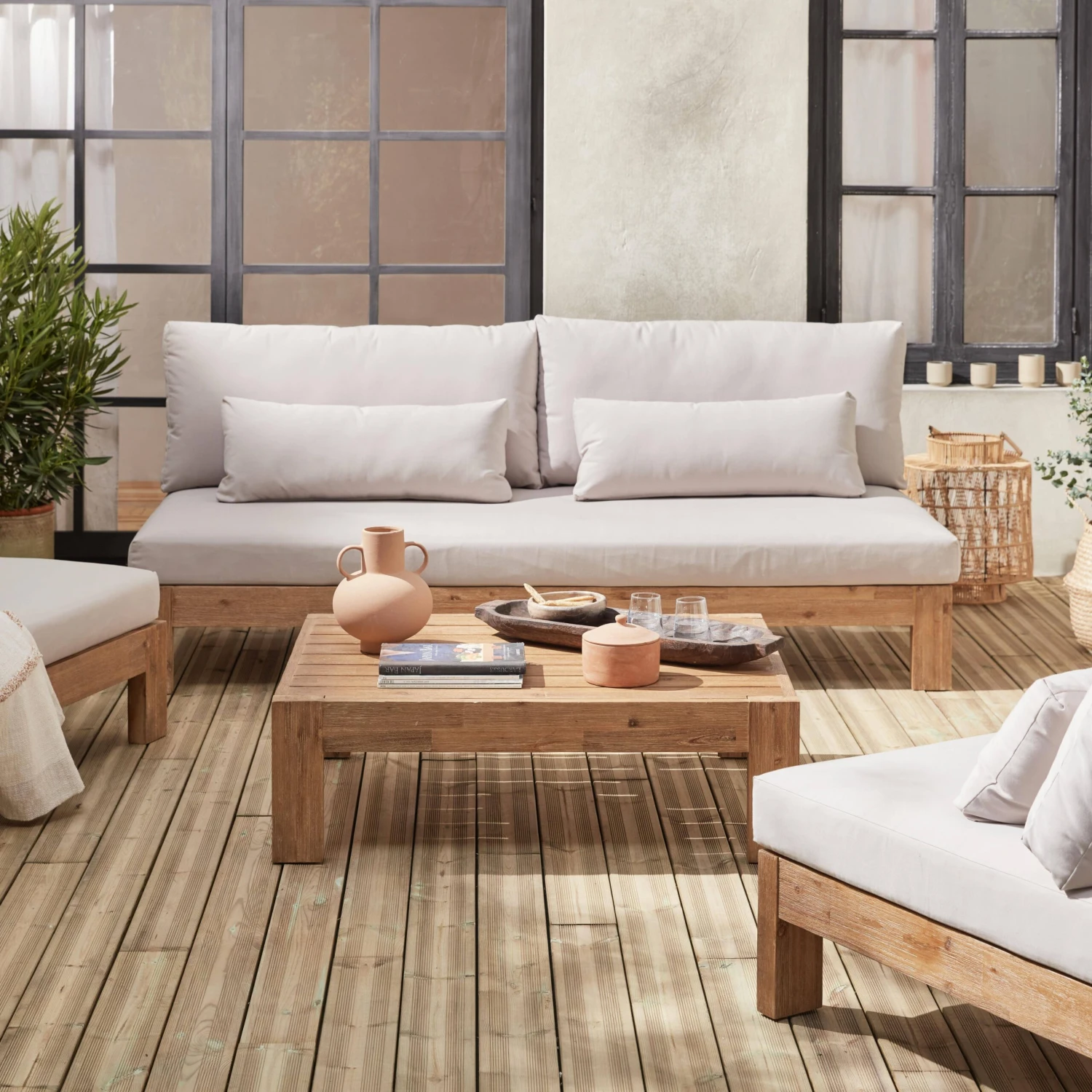 Salon De Jardin Bois Premium 5 Places Couleur : Bois / Beige â Image 3