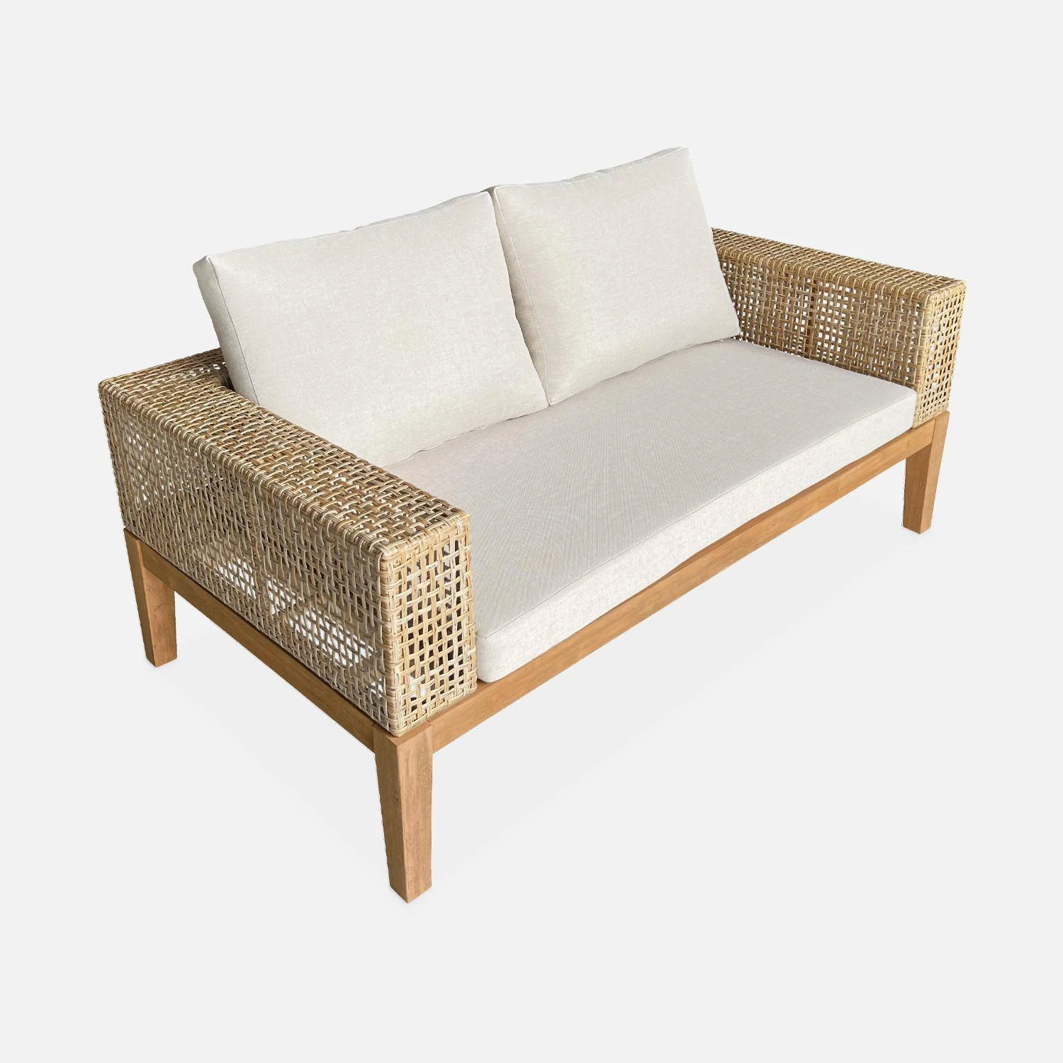 Salon De Jardin Cannage Et Bois 4 Places, Beige Couleur : Teck â Image 5