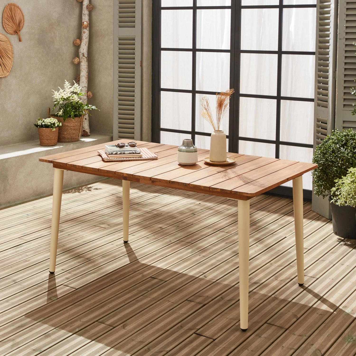 Table De Jardin Bois Et Métal 6 Places Couleur : Ivoire – Image 2