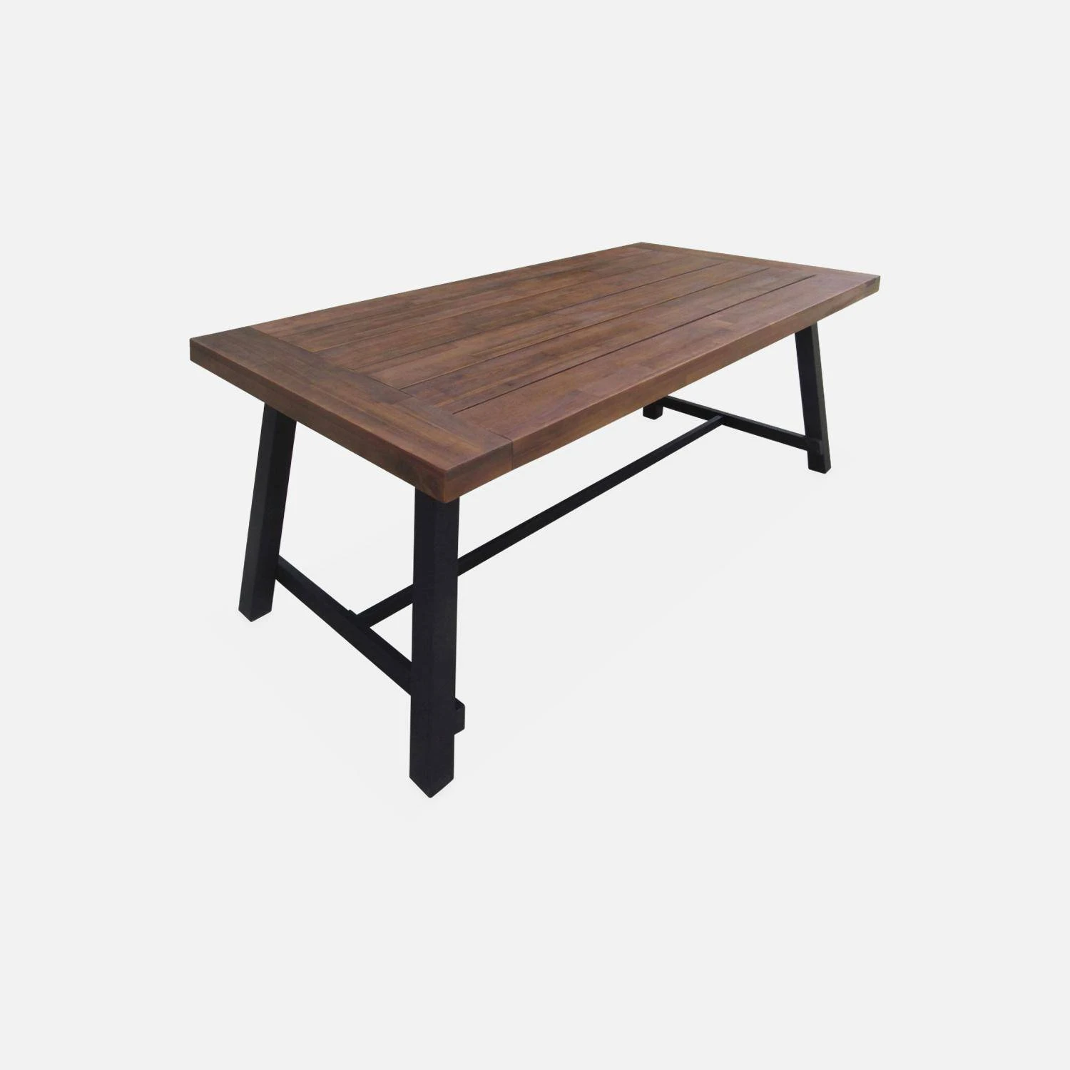 Table à Manger Bois Et Métal, 190cm + 2 Fauteuils Et 4 Chaises En Rotin Naturel – Image 2