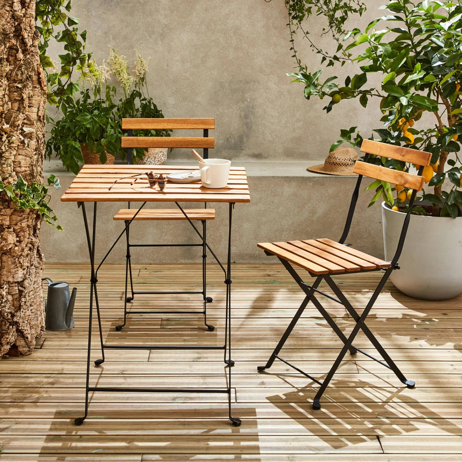 Table De Bistrot Bois Et Métal 2 Chaises Pliables – Image 2