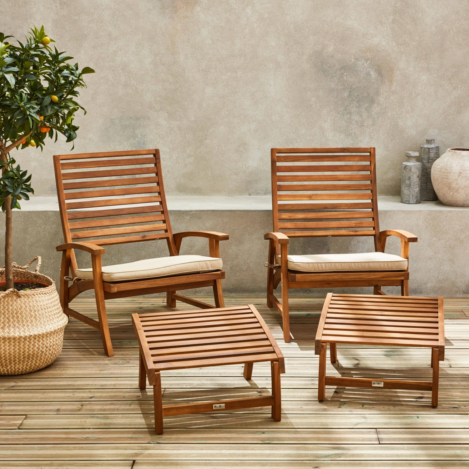 Chaise Avec Repose-pied Bois (lot De 2) â Image 2